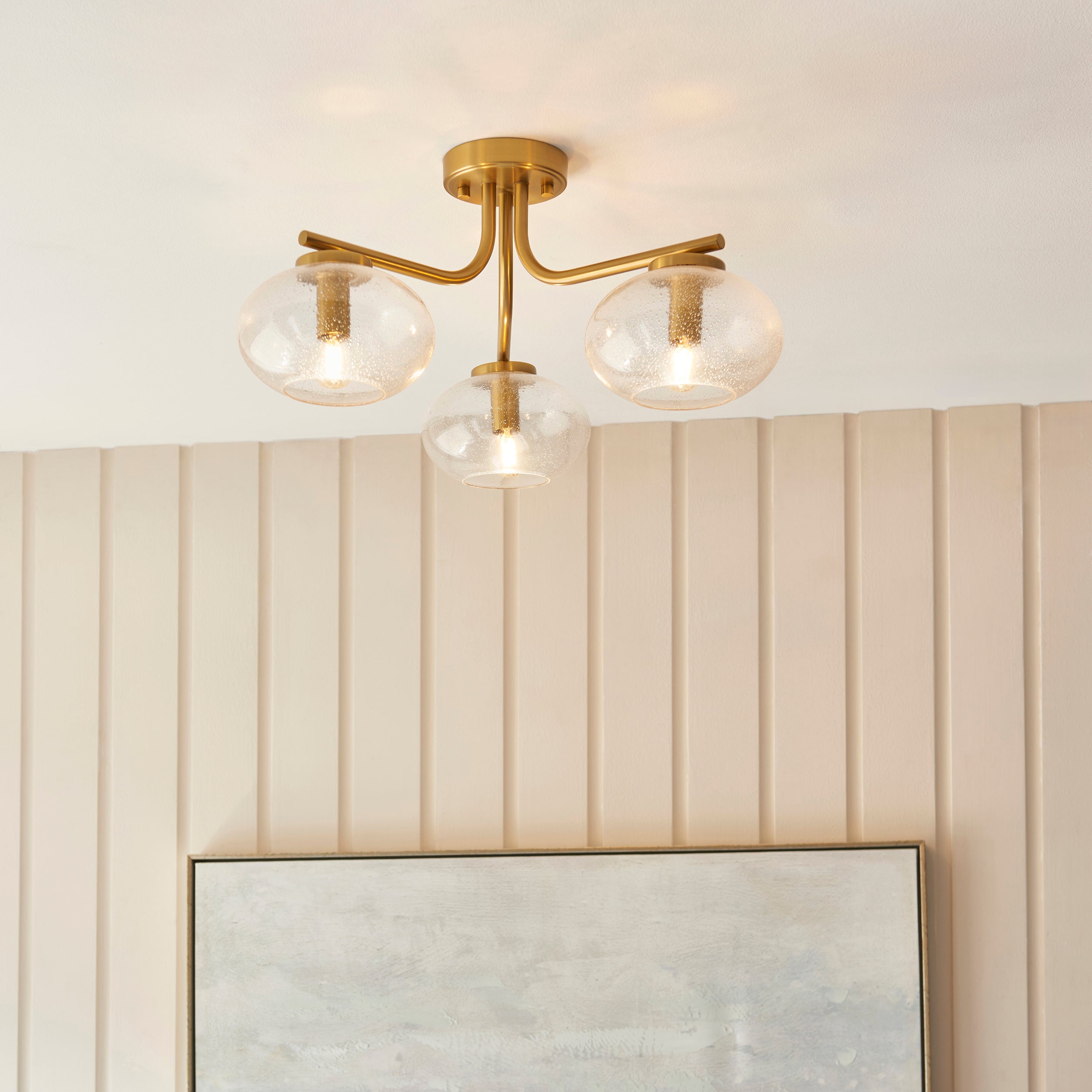 Jacob 3 Light Brass Semi Flush - Bubble Glass Shade
