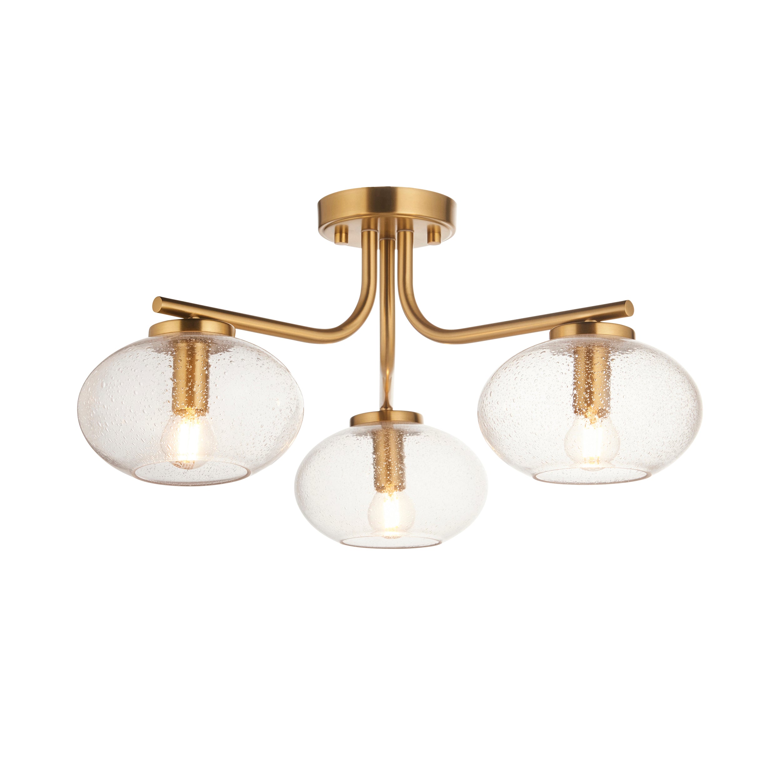 Jacob 3 Light Brass Semi Flush - Bubble Glass Shade