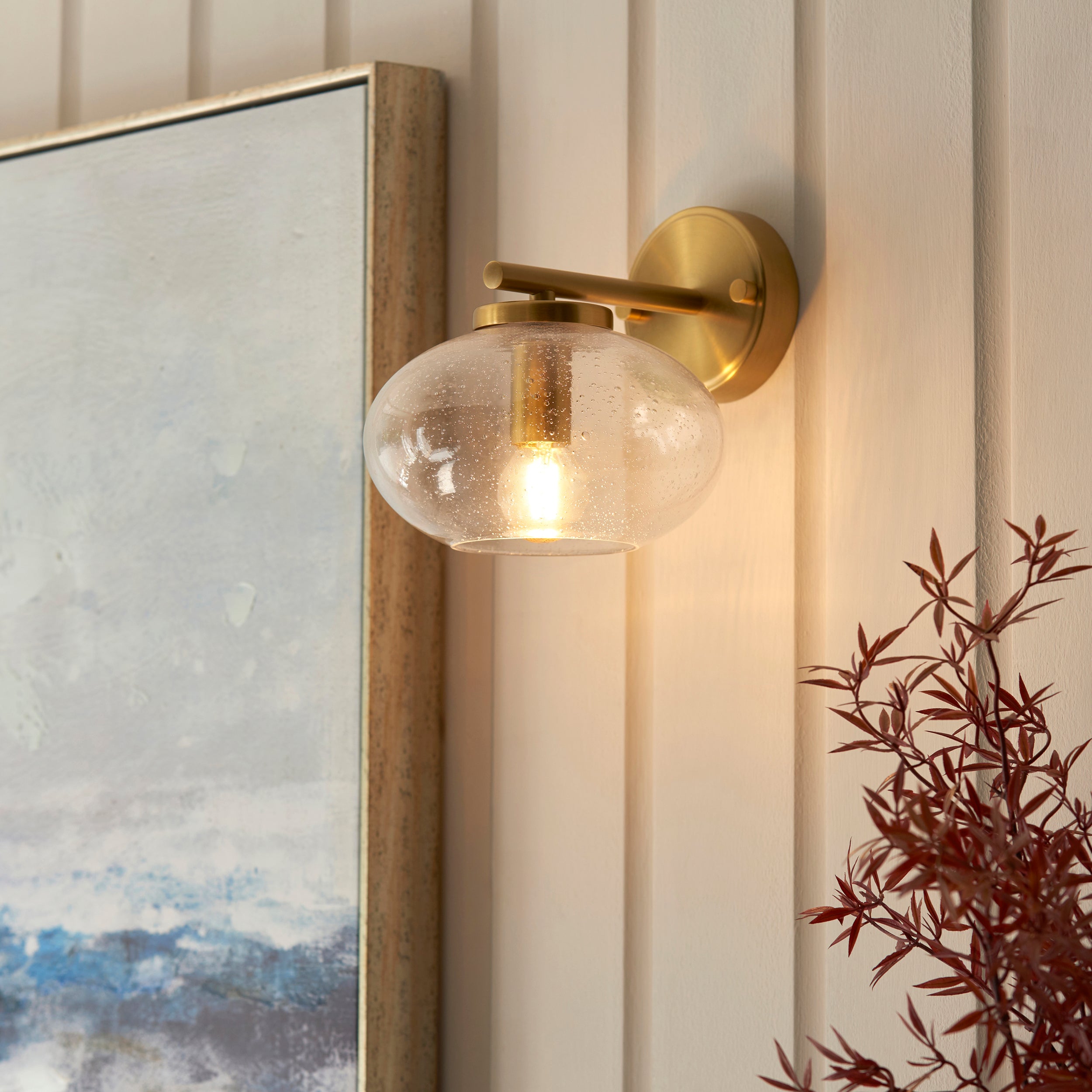 Jacob Brass Wall Light - Bubble Glass Shade