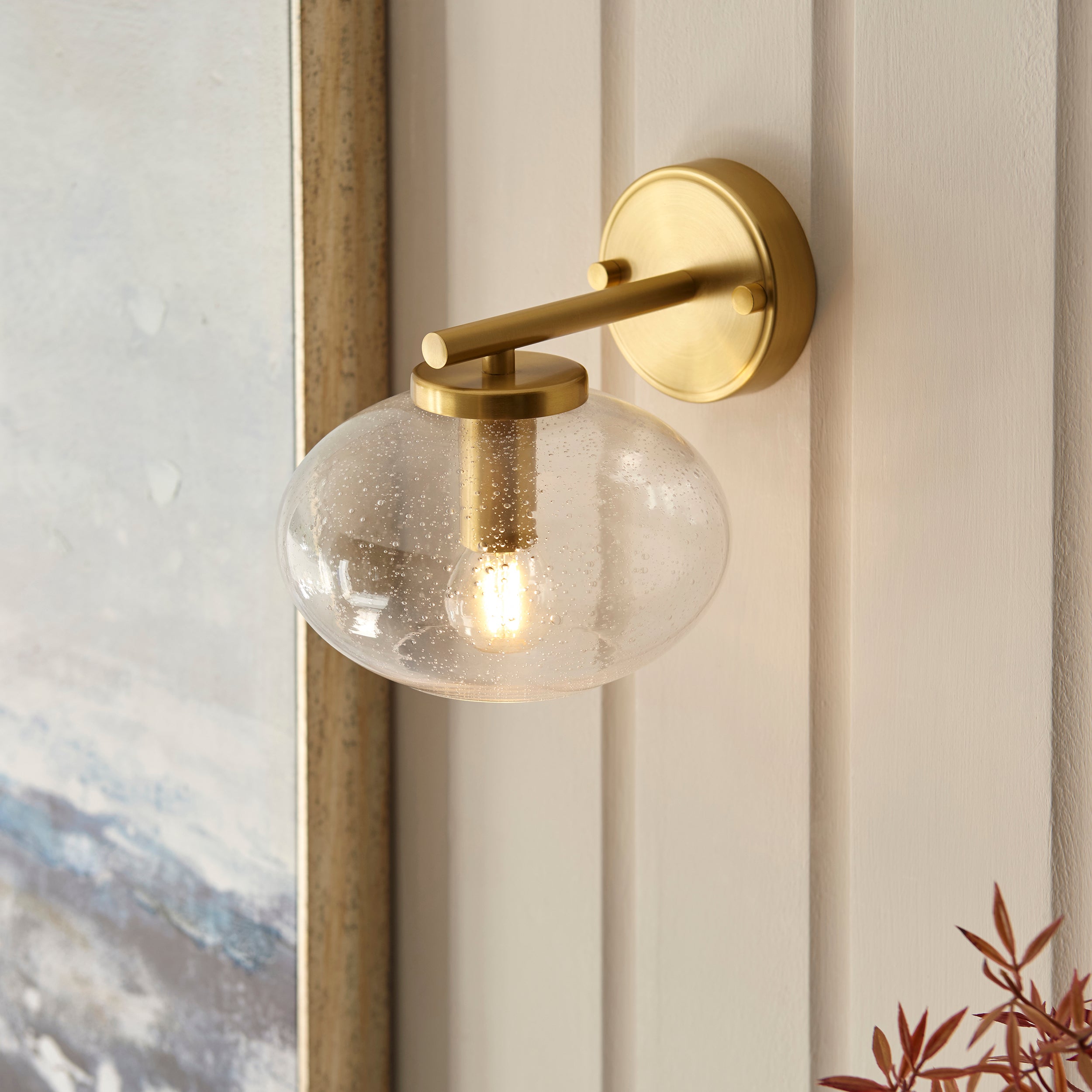 Jacob Brass Wall Light - Bubble Glass Shade