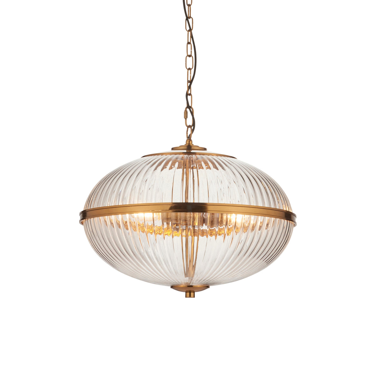 Somerset 3 Light Brass & Ribbed Glass Pendant-warehouse-180926