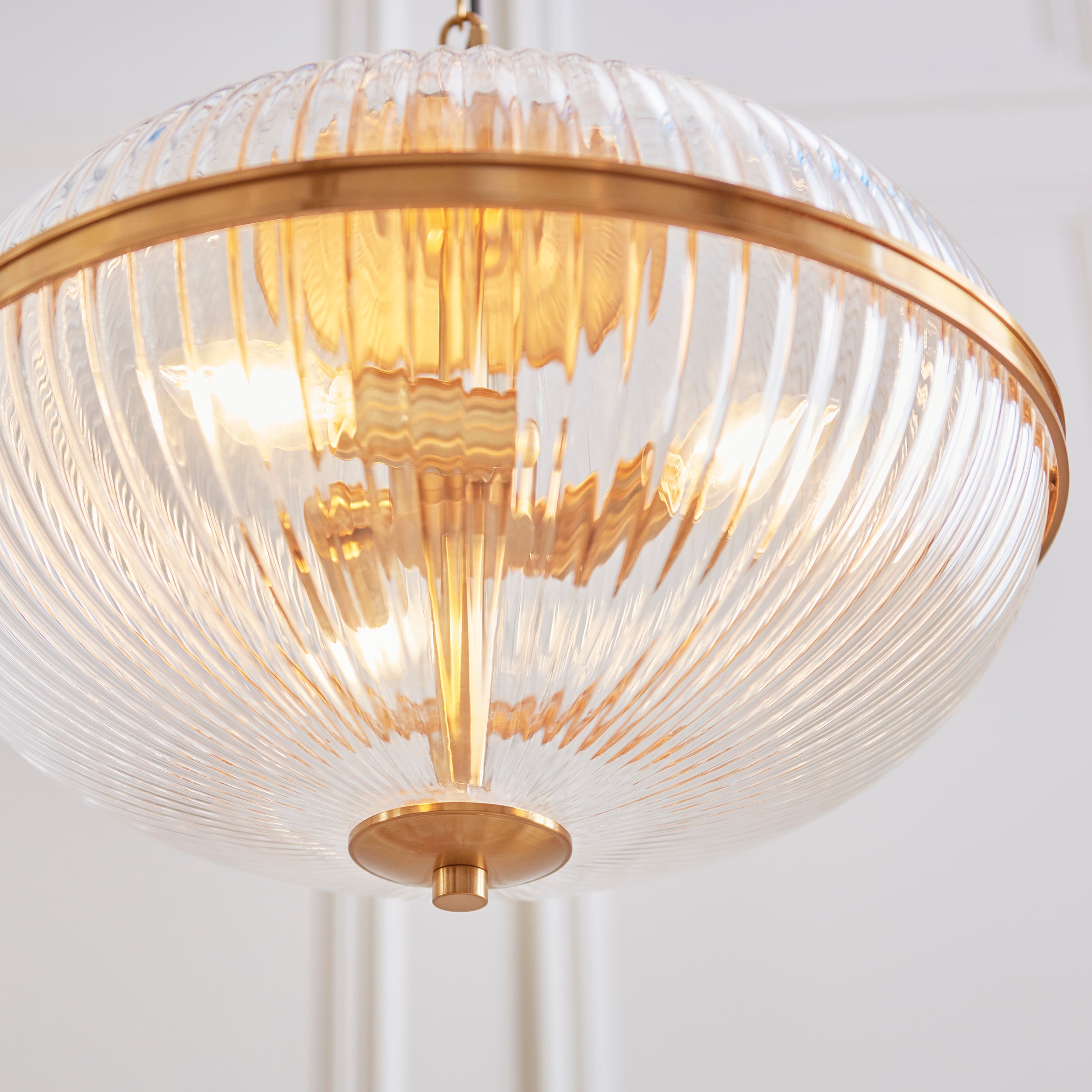 Somerset 3 Light Brass & Ribbed Glass Pendant