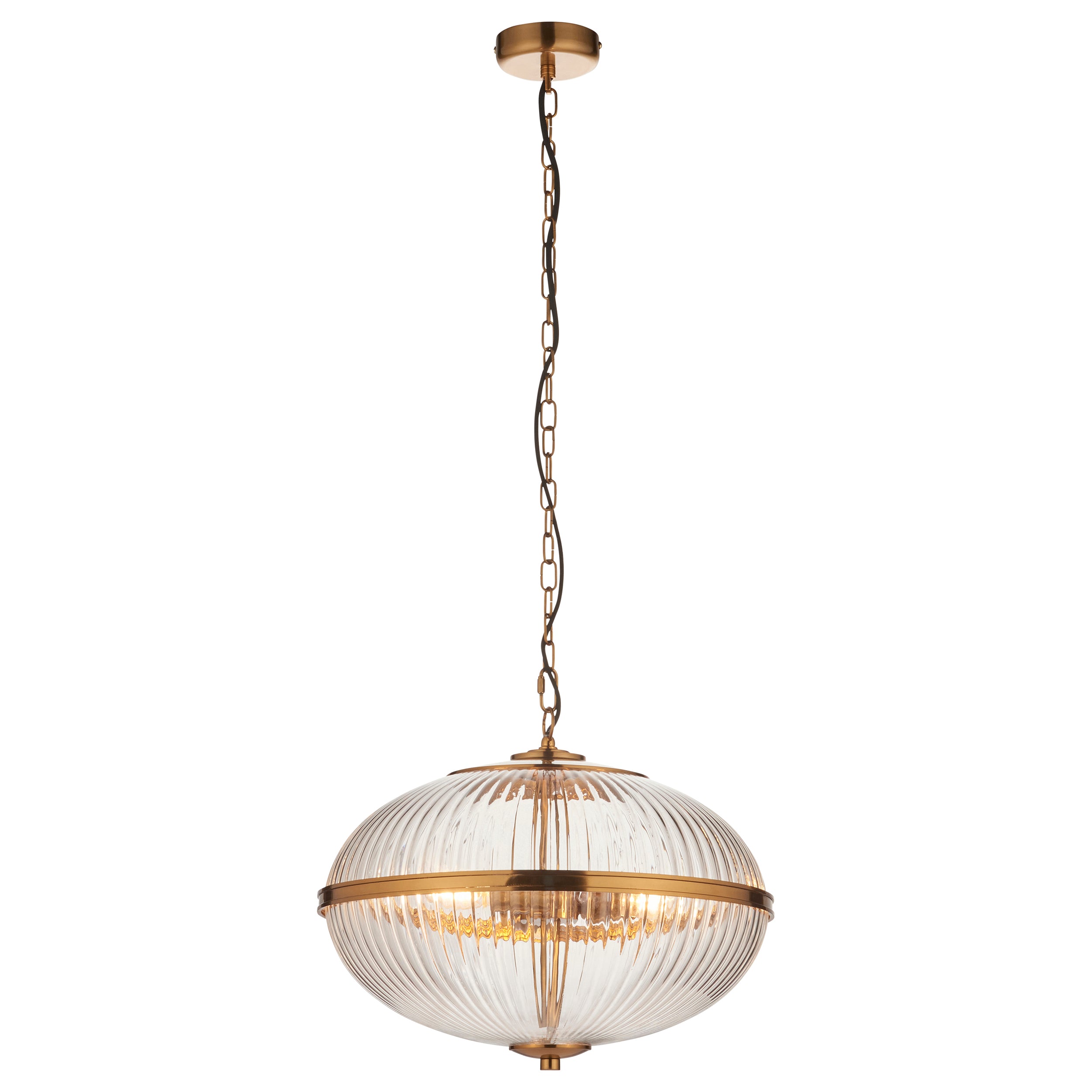 Somerset 3 Light Brass & Ribbed Glass Pendant