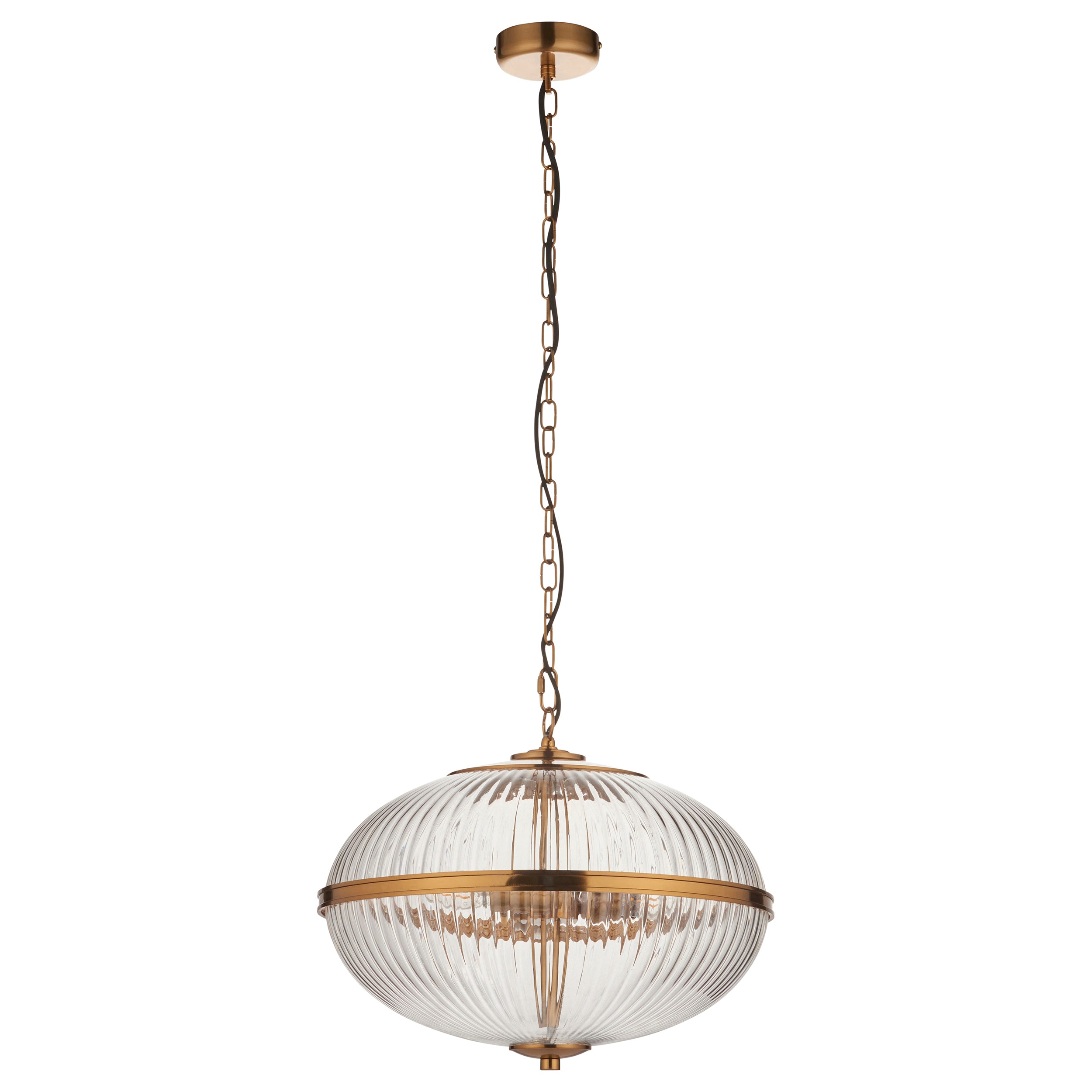 Somerset 3 Light Brass & Ribbed Glass Pendant