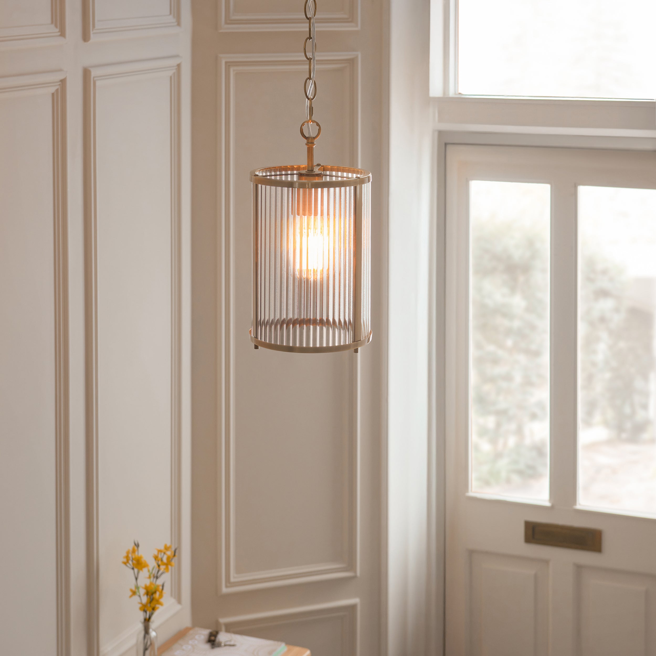 Ridgeton Brass & Ribbed Shade Glass Pendant