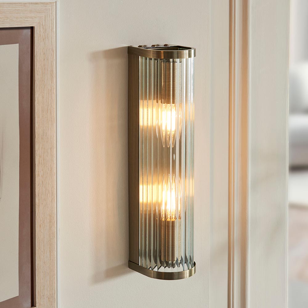 Endon Lighting Ridgeton 2-Light Wall Light in Antique Brass