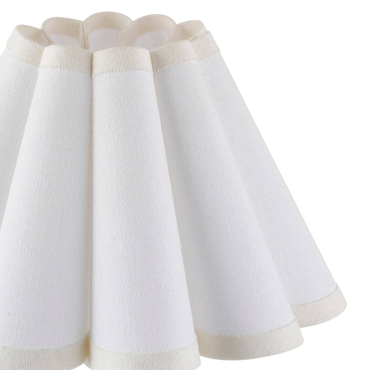 Detail of the vintage white cotton fluting and neat scalloped hem of the Ayla shade