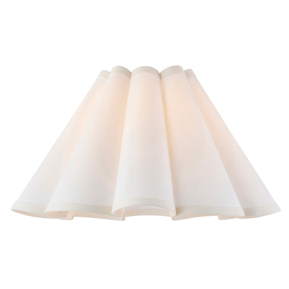 Ayla scalloped lamp shade illuminated, fluted panels glowing soft cream