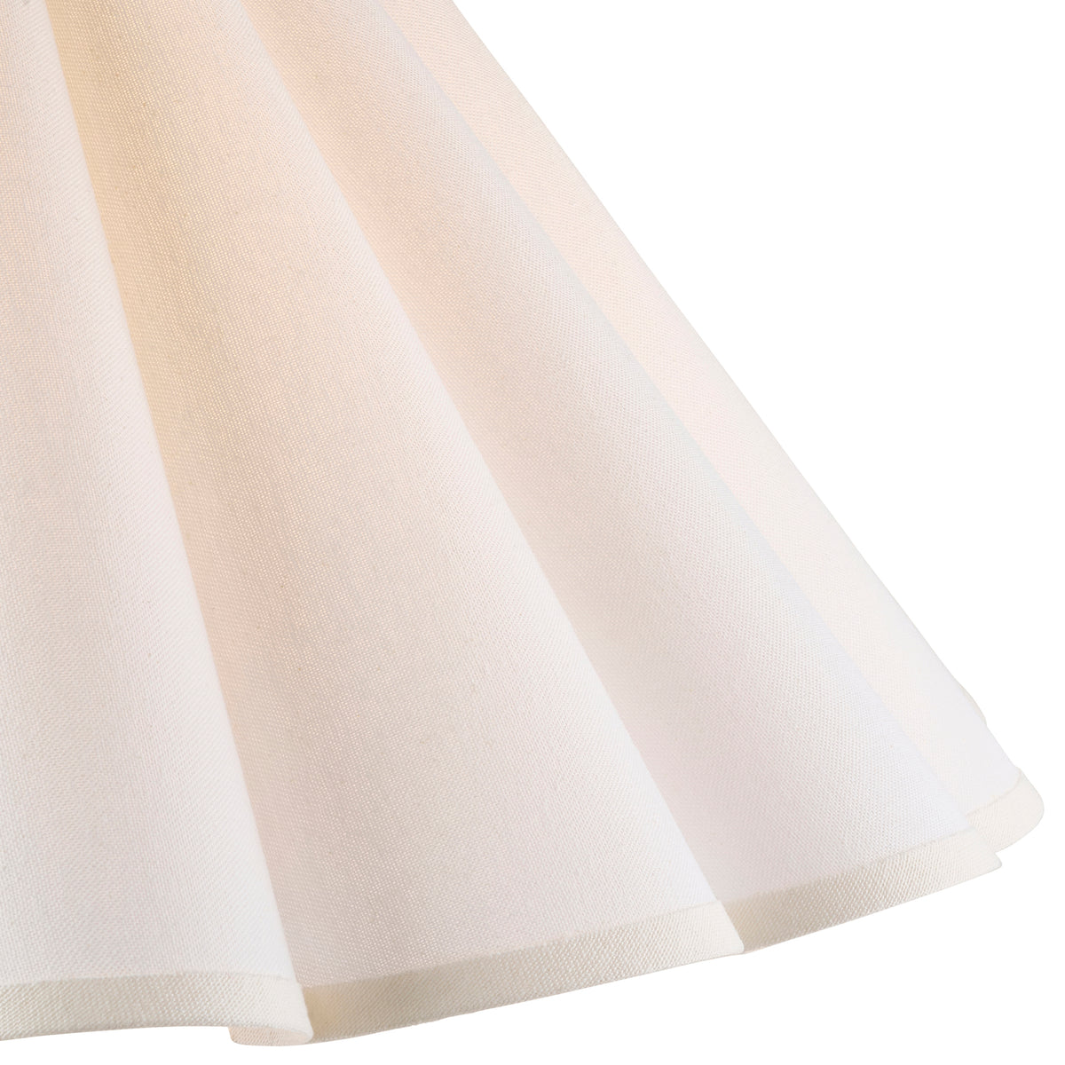 Detail of the vintage white cotton flutes and trimmed scalloped hem of the Ayla shade