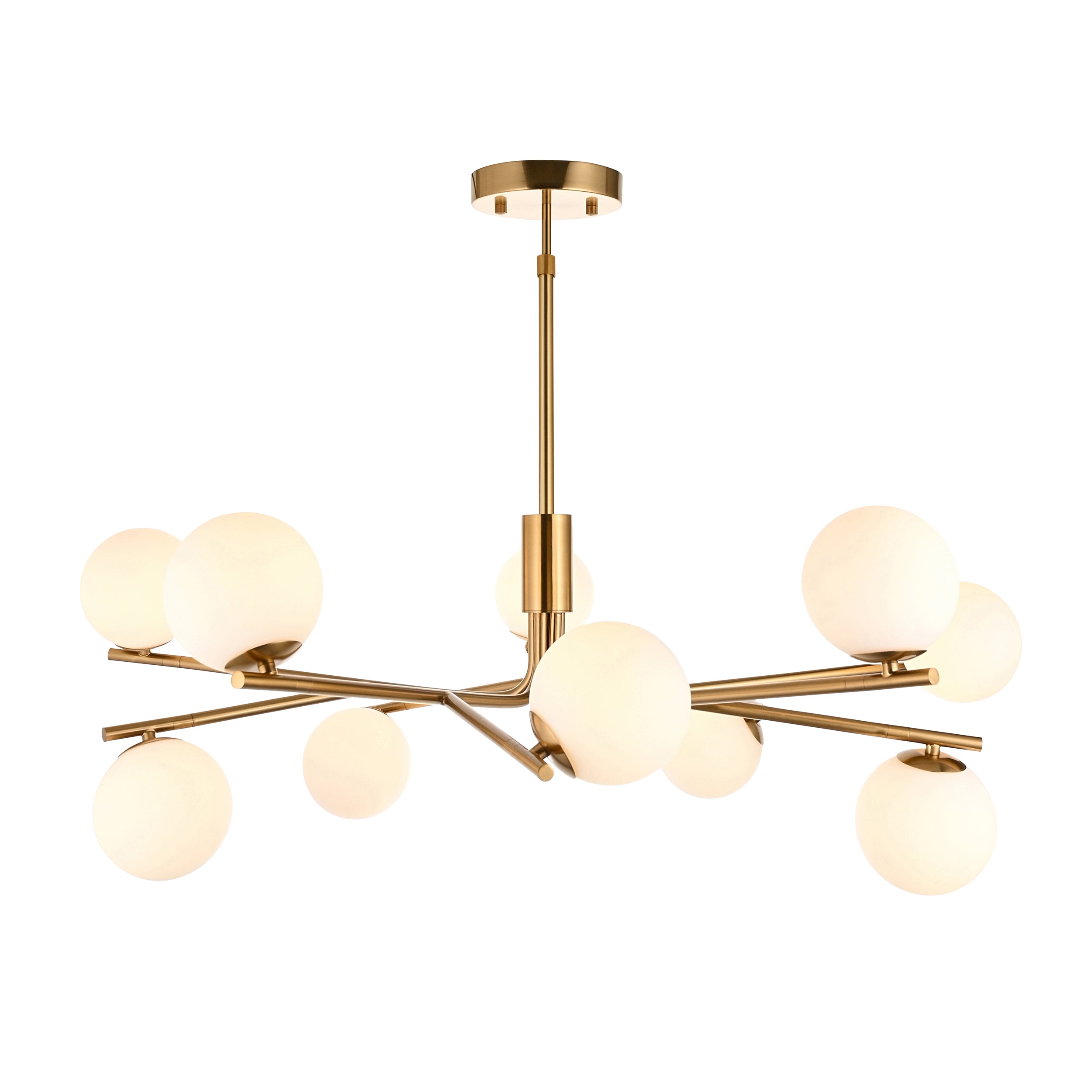 Aaron Brass 10 Light Adjustable Pendant - Opal Glass Shades 118652 by Endon Lighting