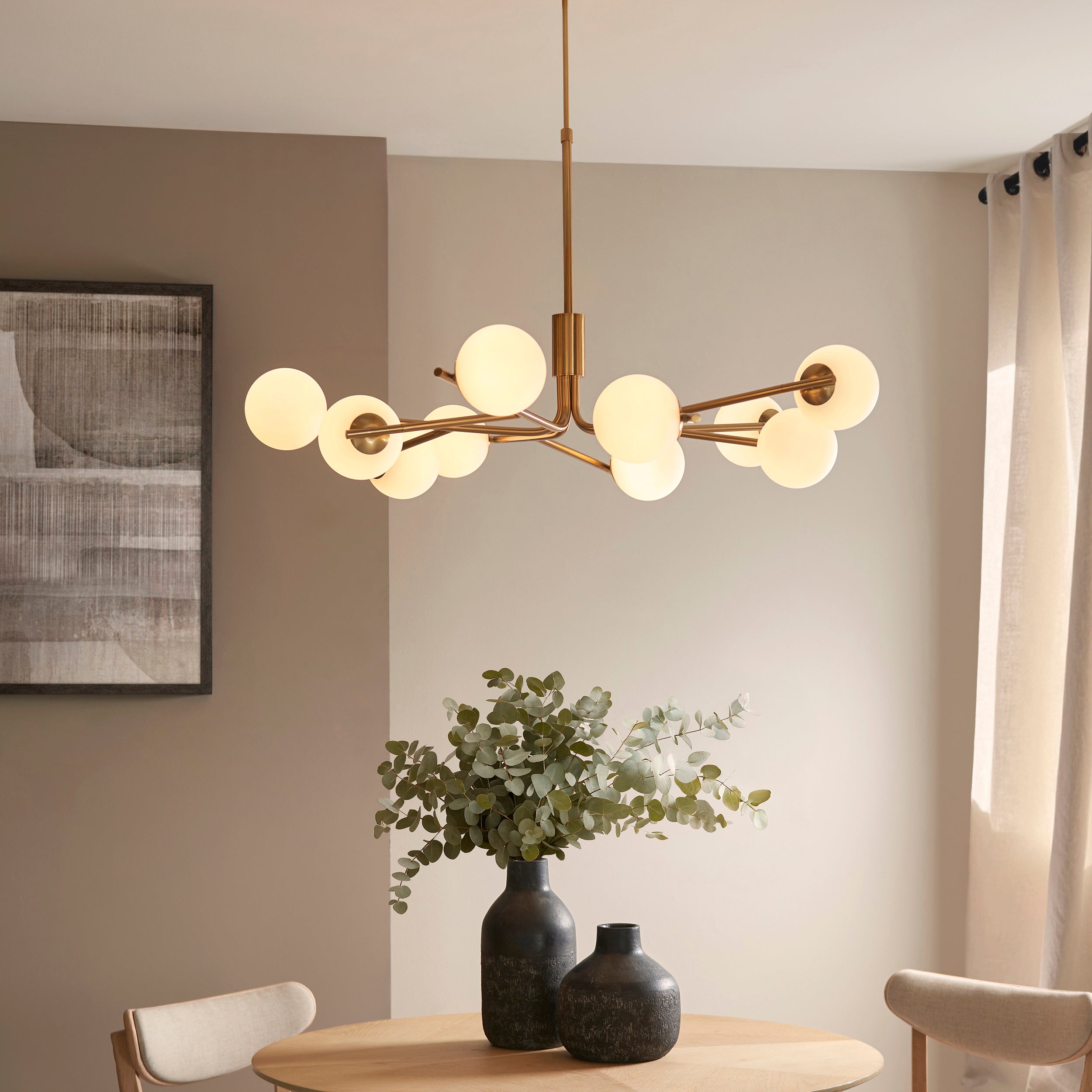 Aaron Brass 10 Light Adjustable Pendant - Opal Glass Shades