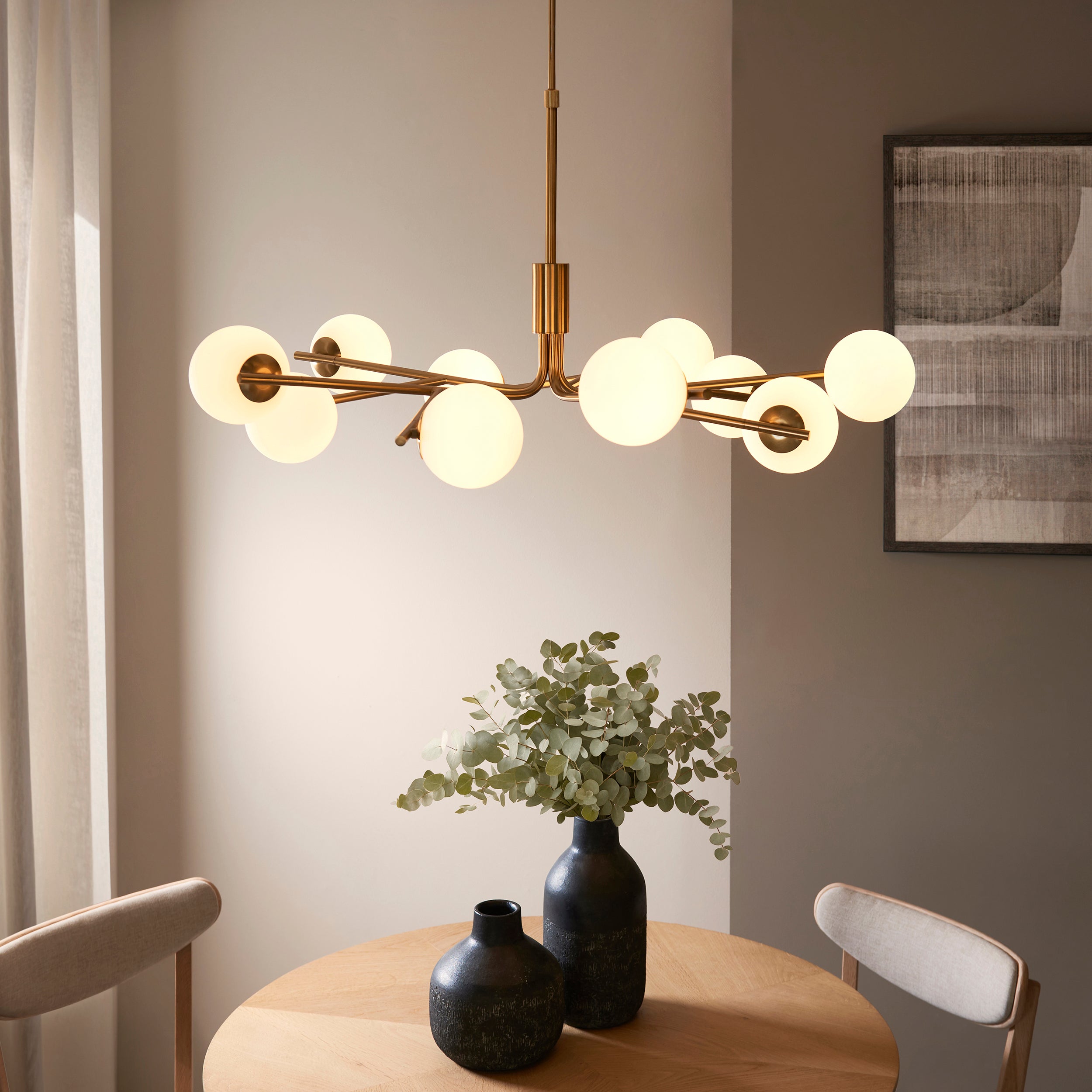Aaron Brass 10 Light Adjustable Pendant - Opal Glass Shades