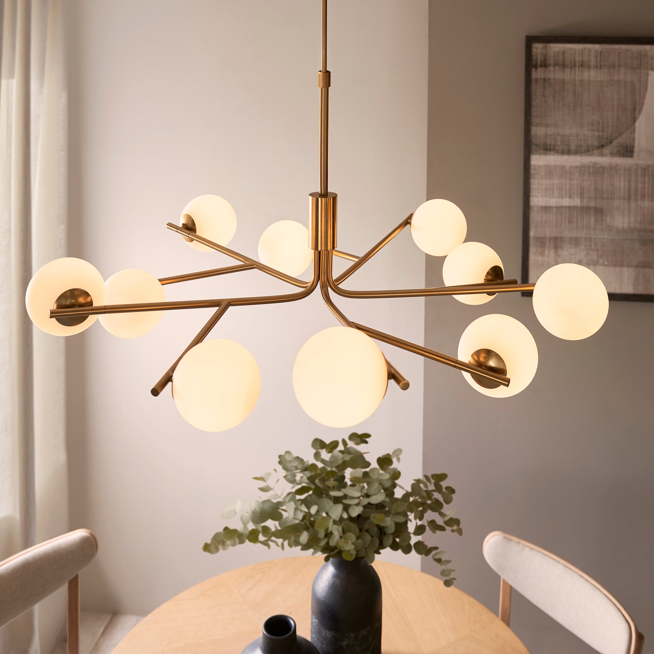 Aaron Brass 10 Light Adjustable Pendant - Opal Glass Shades