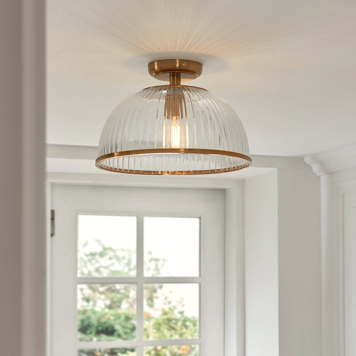 Somerset Brass & Ribbed Glass Downlight Flush-warehouse-180926