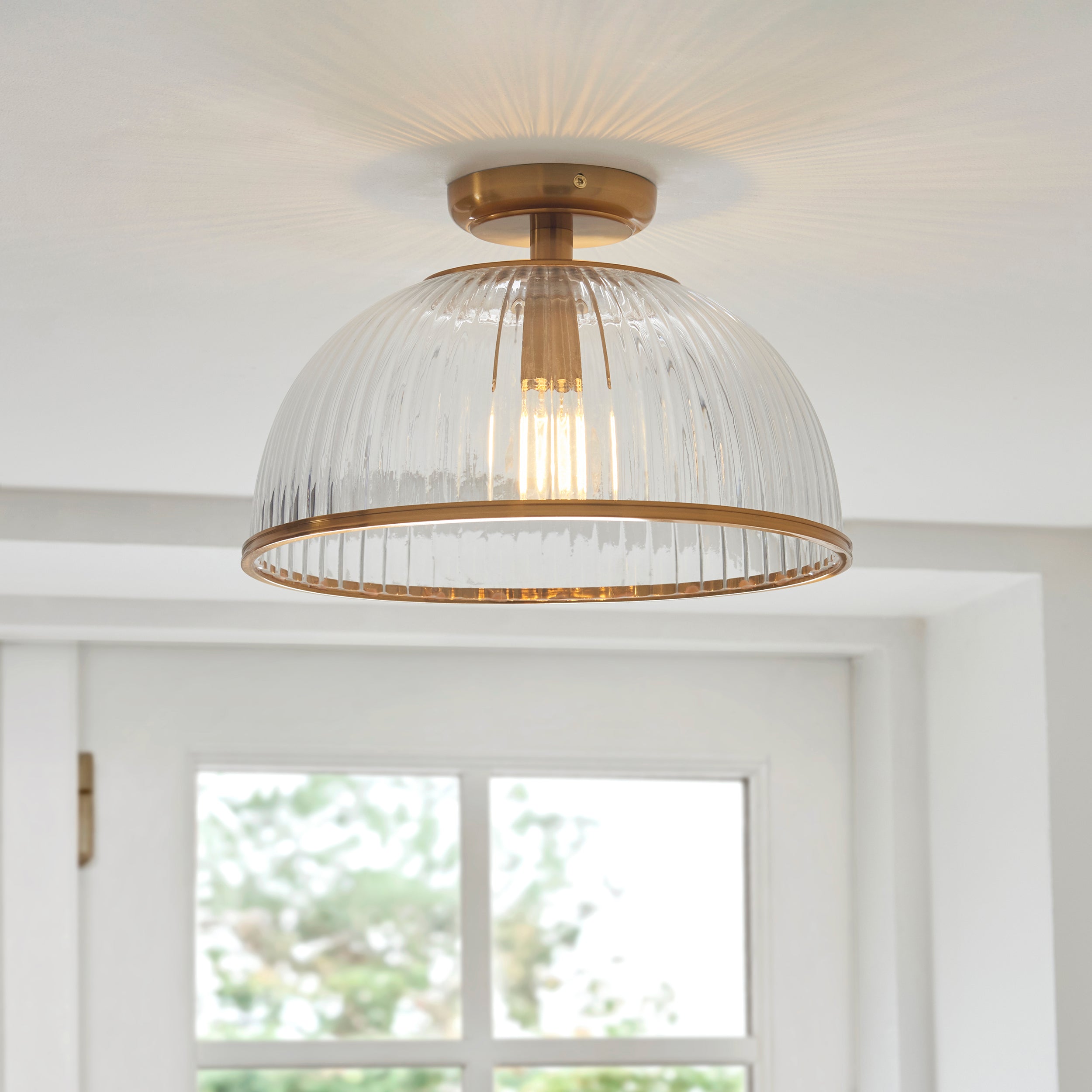 Somerset Brass & Ribbed Glass Downlight Flush