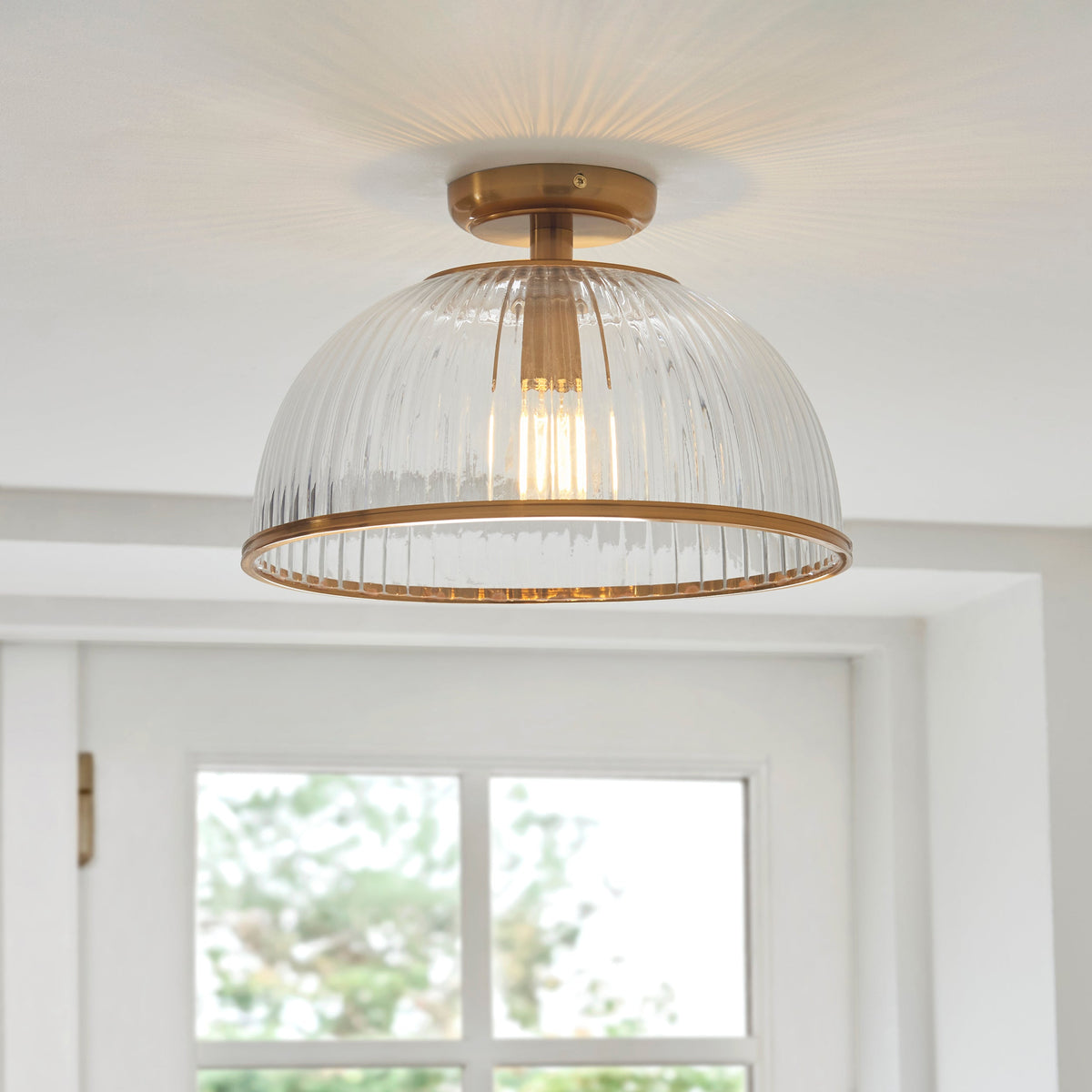 Somerset Brass & Ribbed Glass Downlight Flush-warehouse-180926