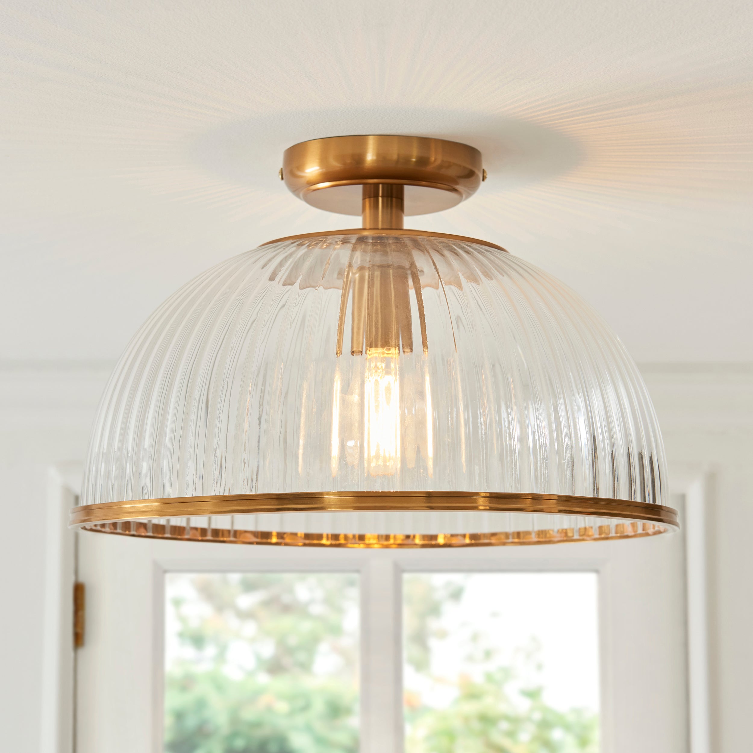 Somerset Brass & Ribbed Glass Downlight Flush