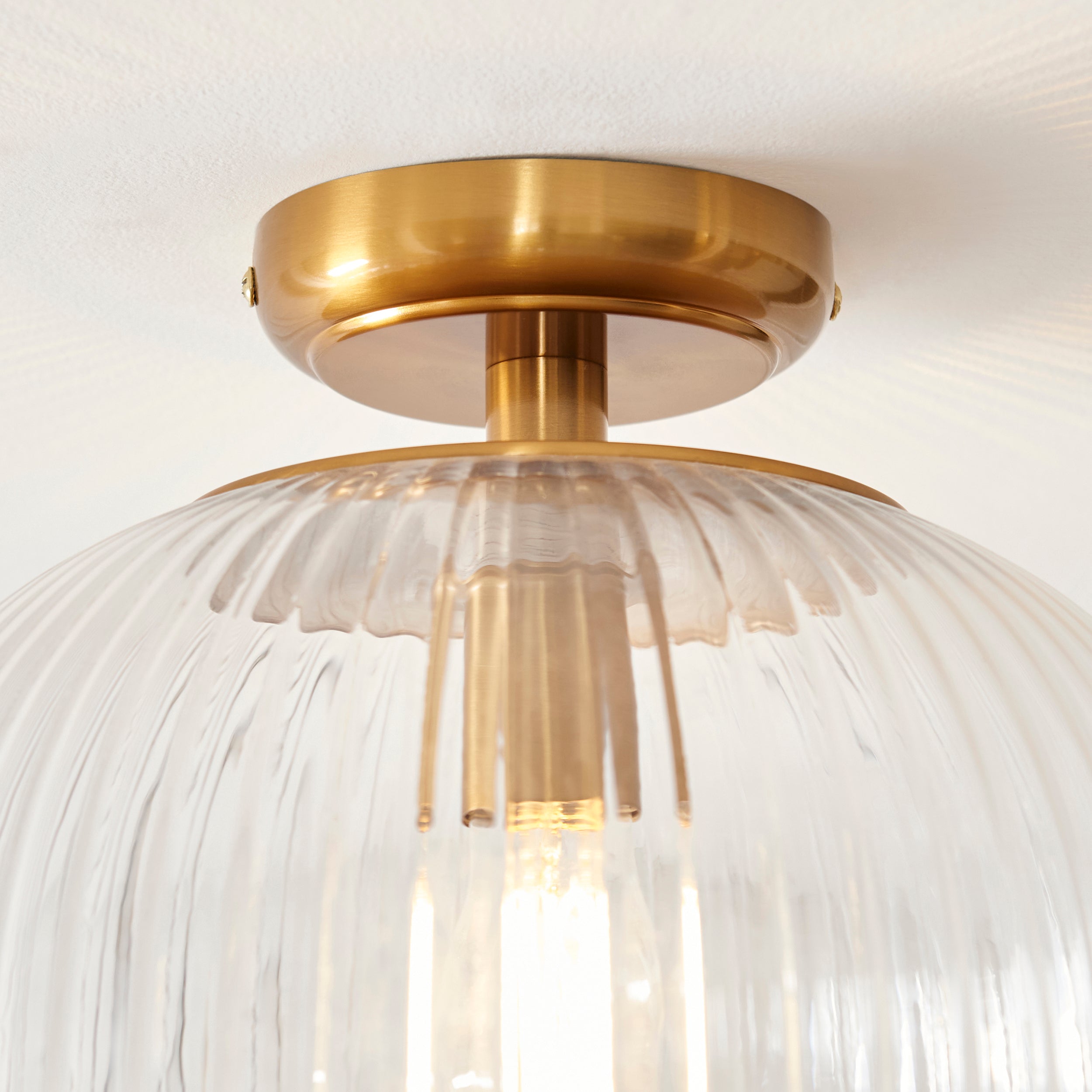 Somerset Brass & Ribbed Glass Downlight Flush
