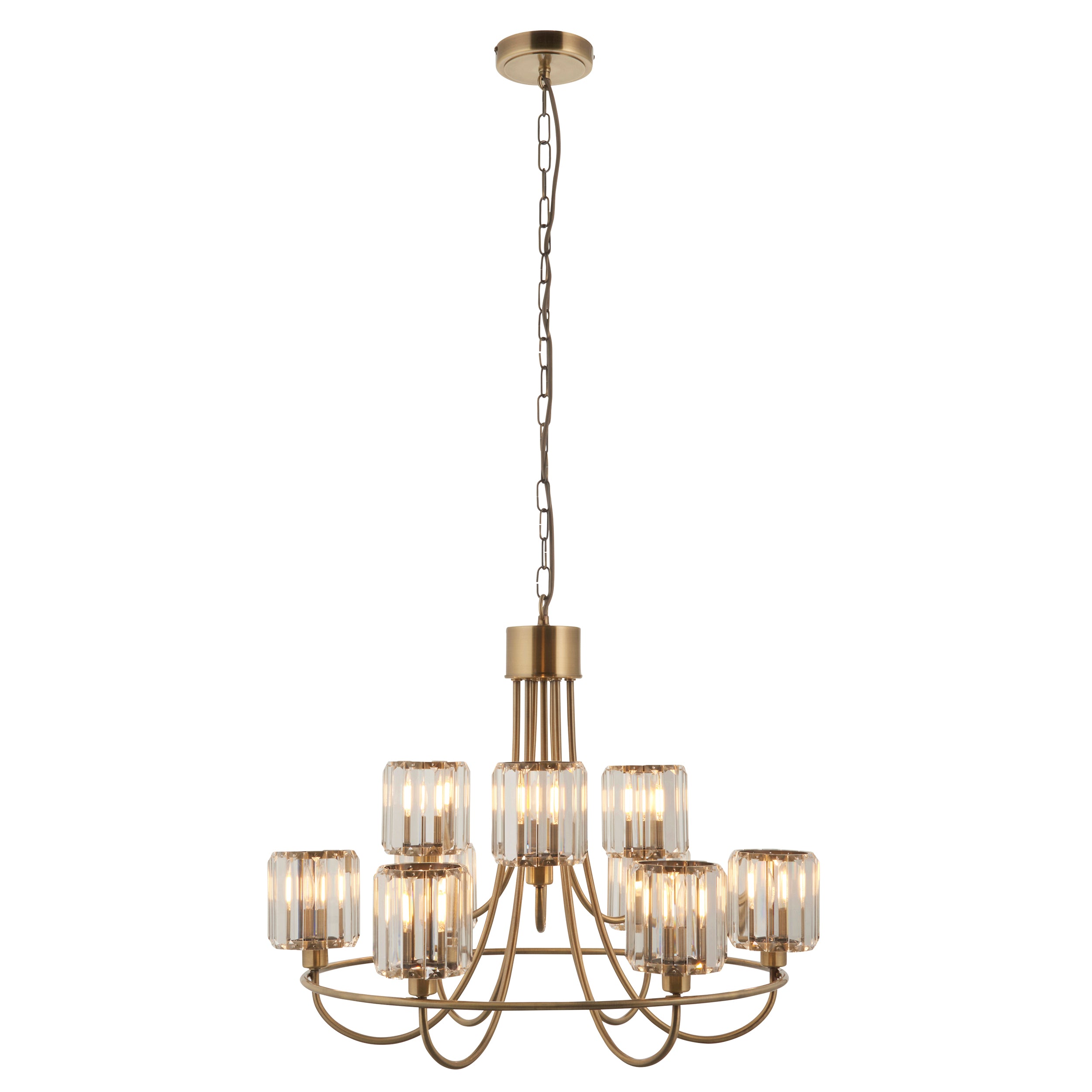 Berenice Brass 9 Light Pendant - Clear Cut Glass Shades