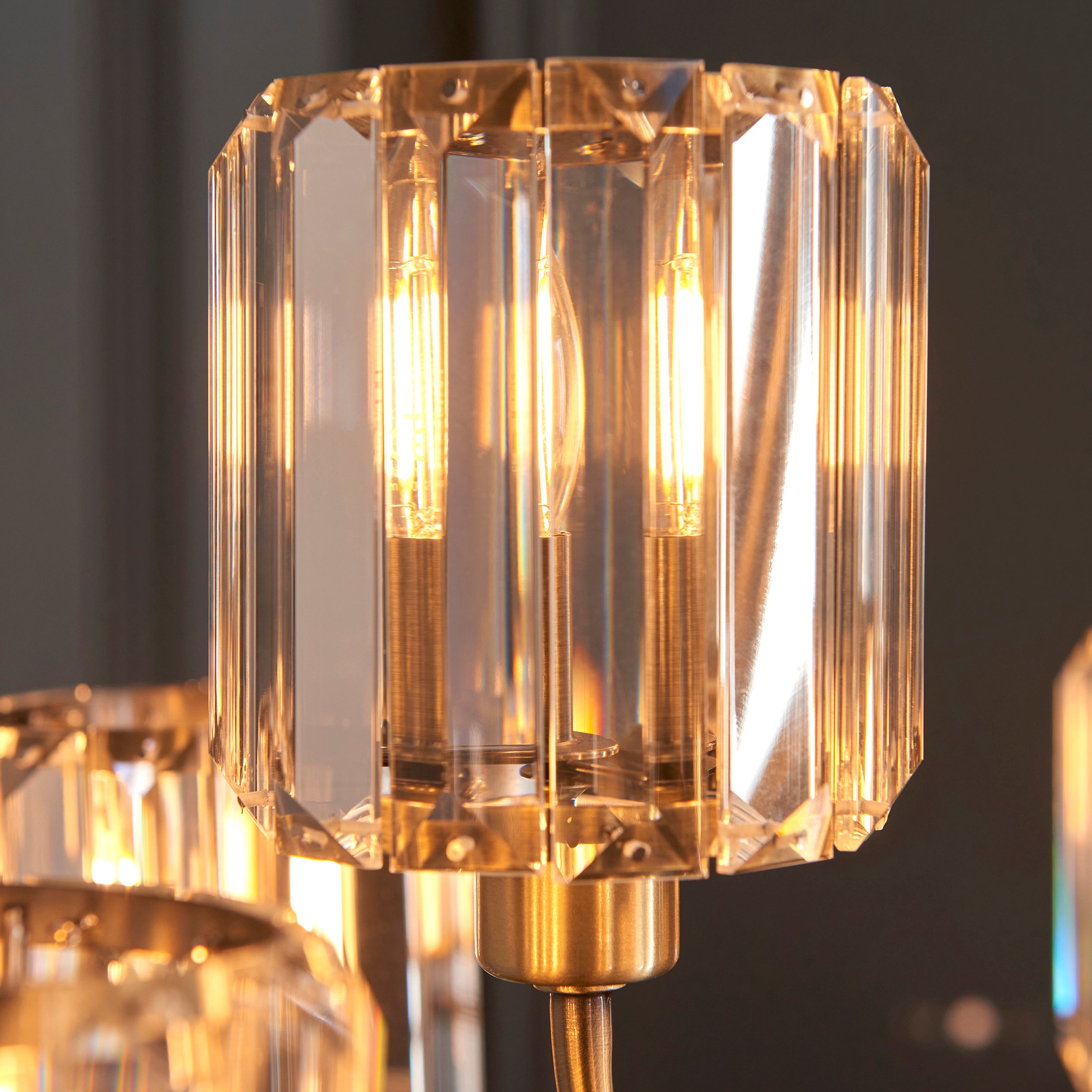 Berenice Brass 9 Light Pendant - Clear Cut Glass Shades