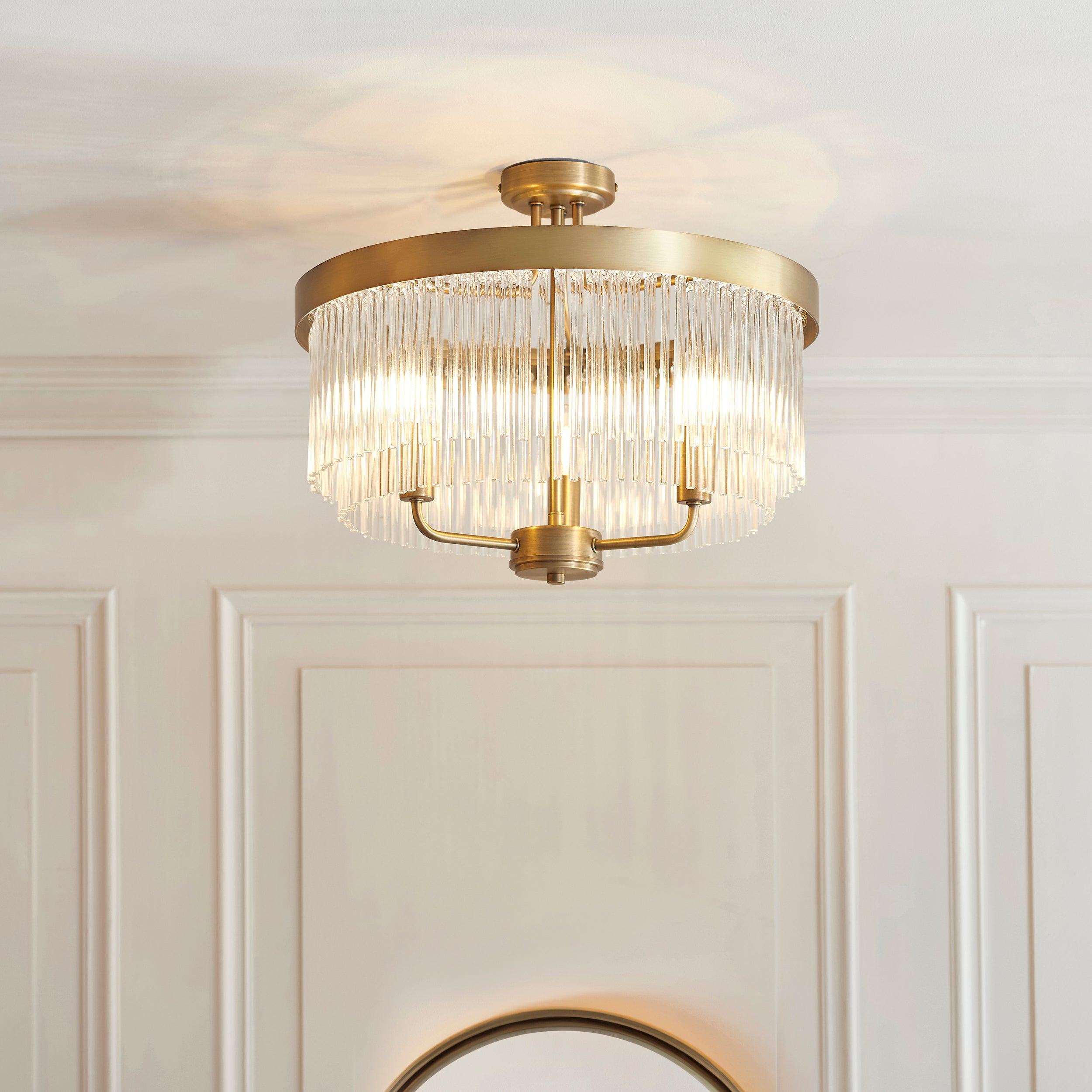 Clermont Brass 3 Light Semi Flush - Glass Rods