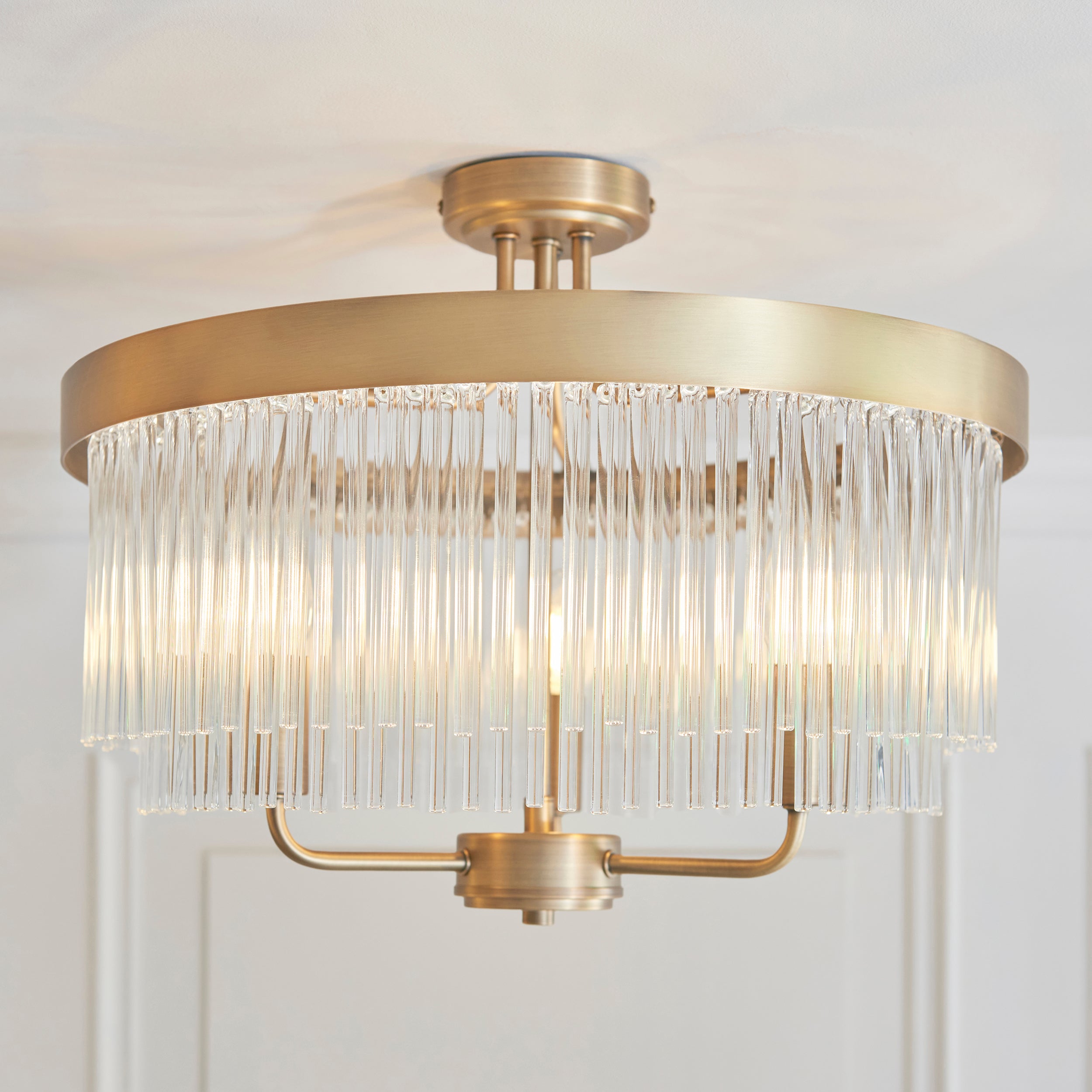 Clermont Brass 3 Light Semi Flush - Glass Rods