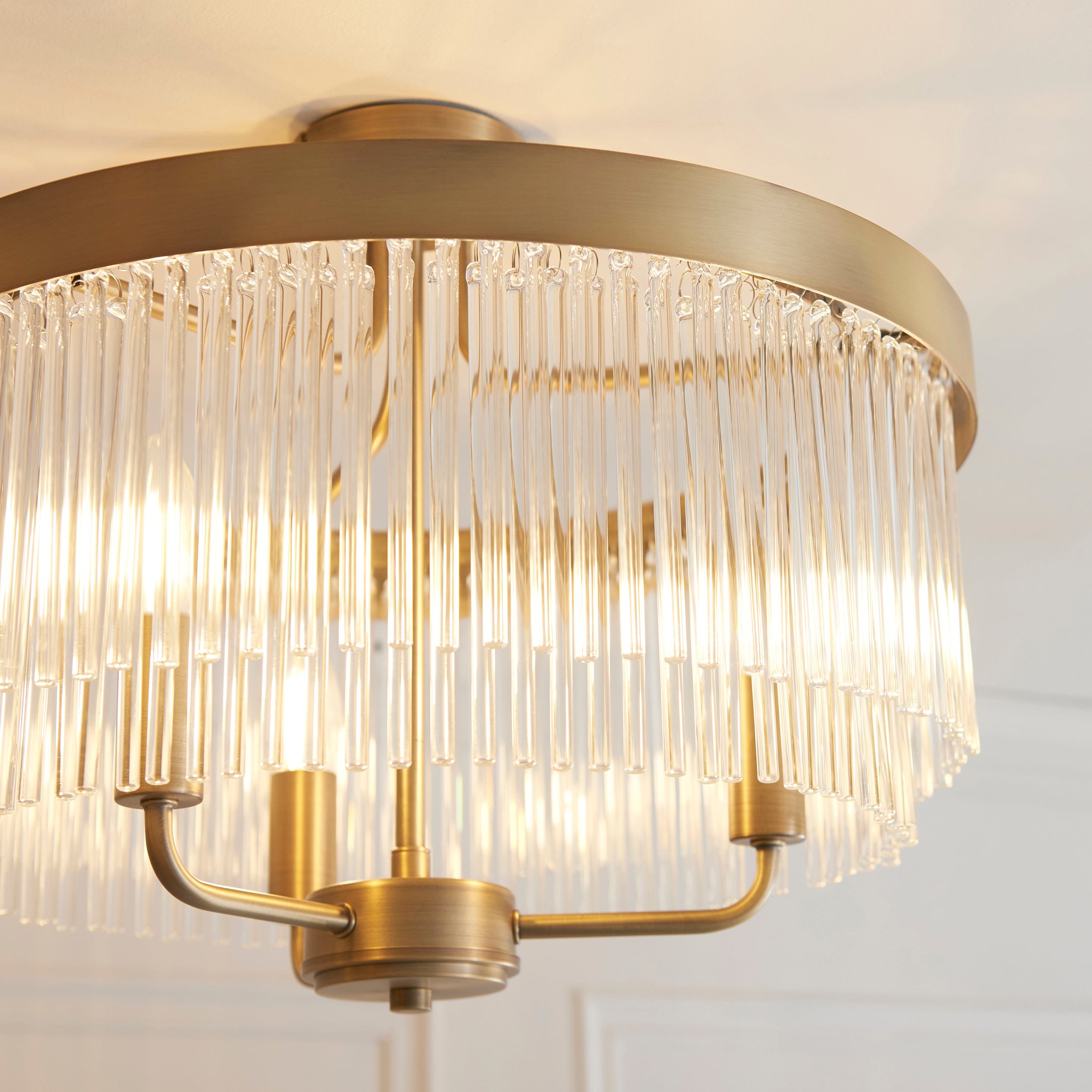 Clermont Brass 3 Light Semi Flush - Glass Rods
