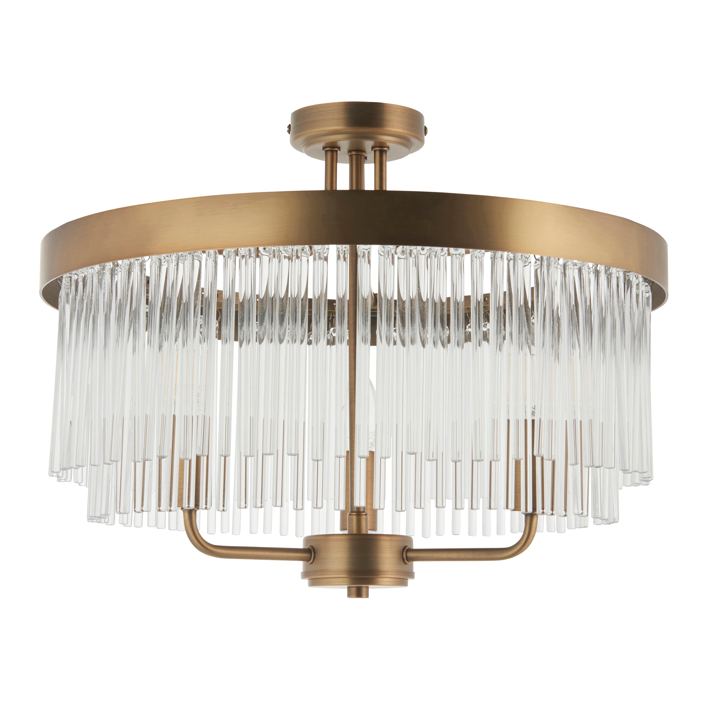 Clermont Brass 3 Light Semi Flush - Glass Rods