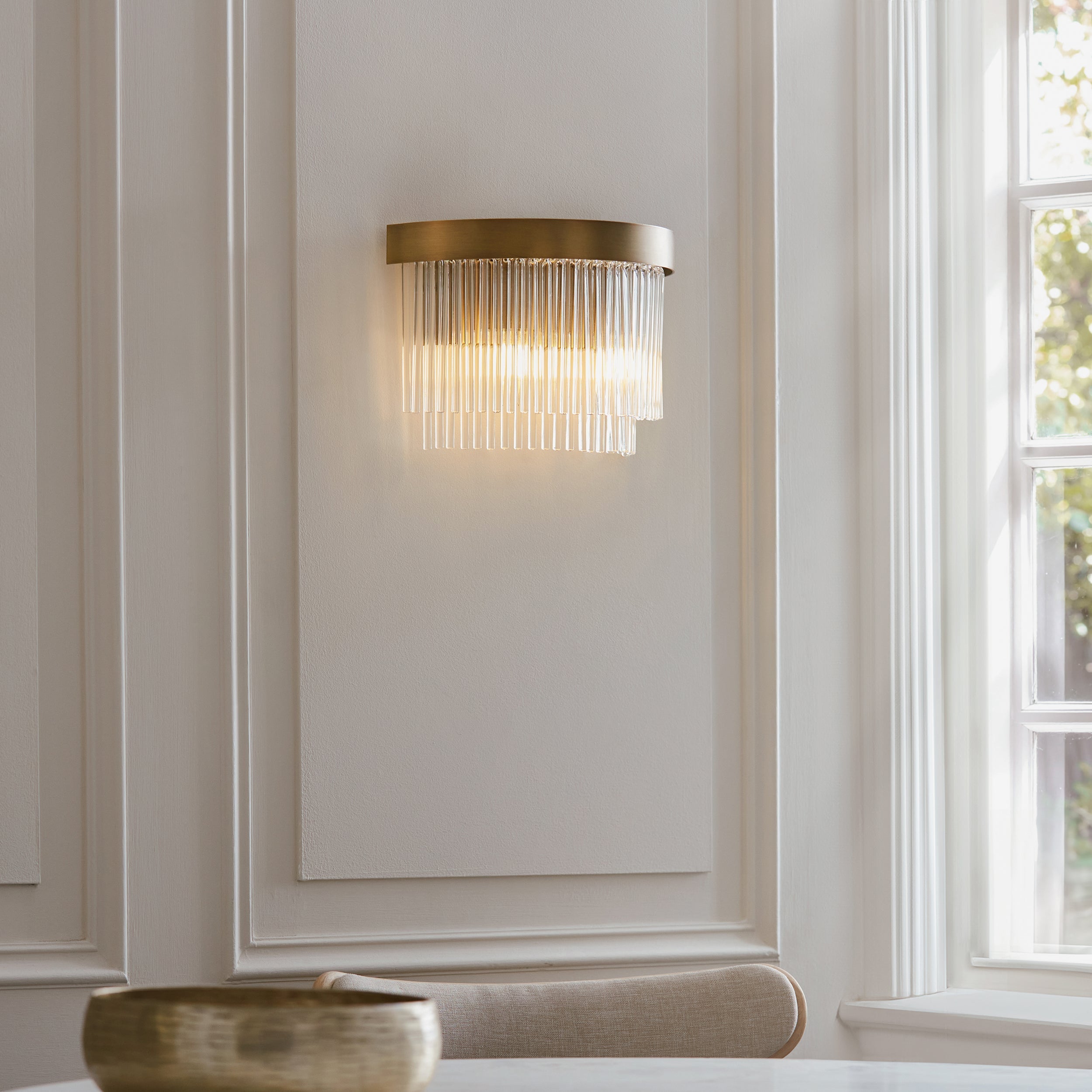 Clermont Antique Brass Wall Light - Clear Glass Rods Shade-OPEN-BOX-50-270826
