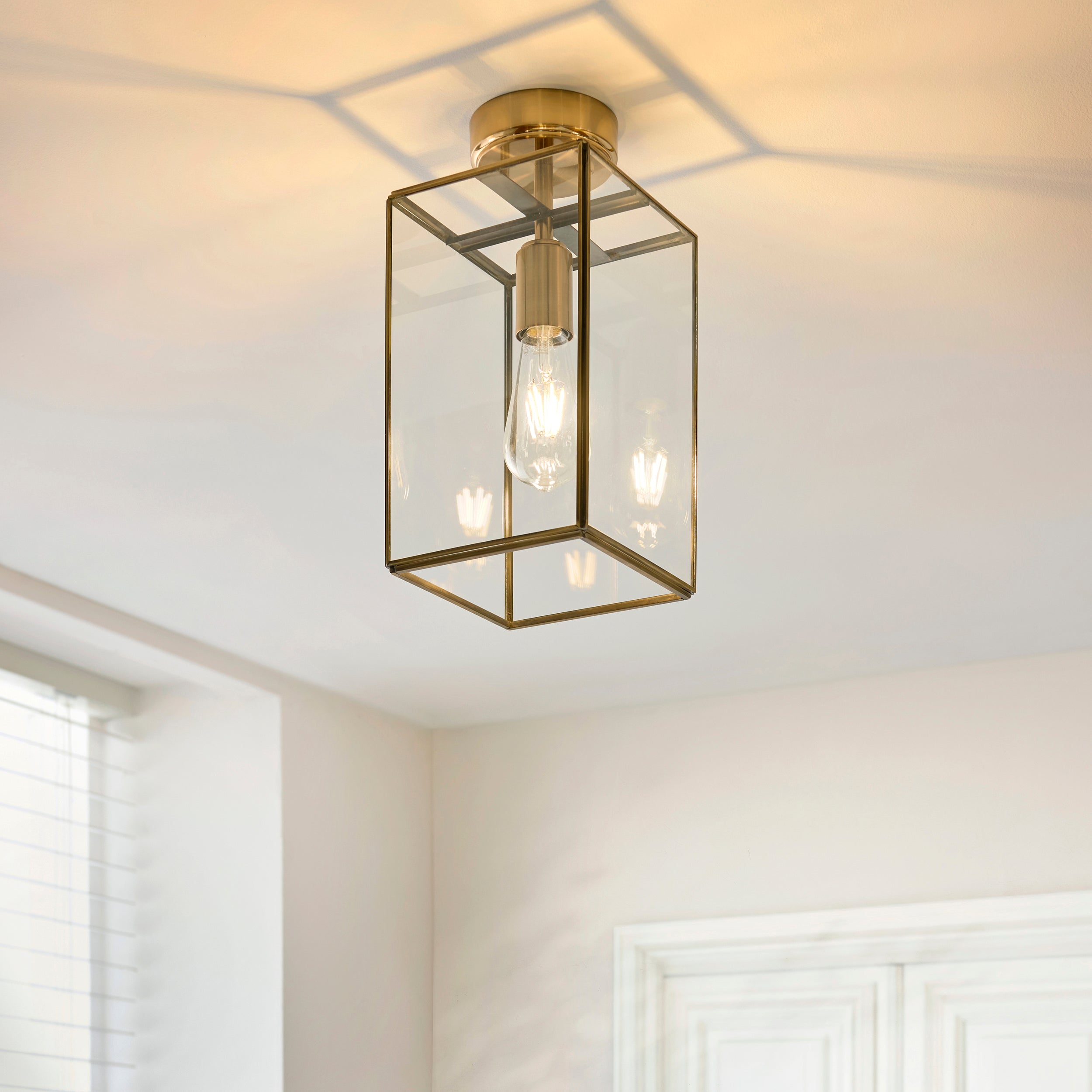 Hammond Brass and Glass Panel Flush Ceiling Light