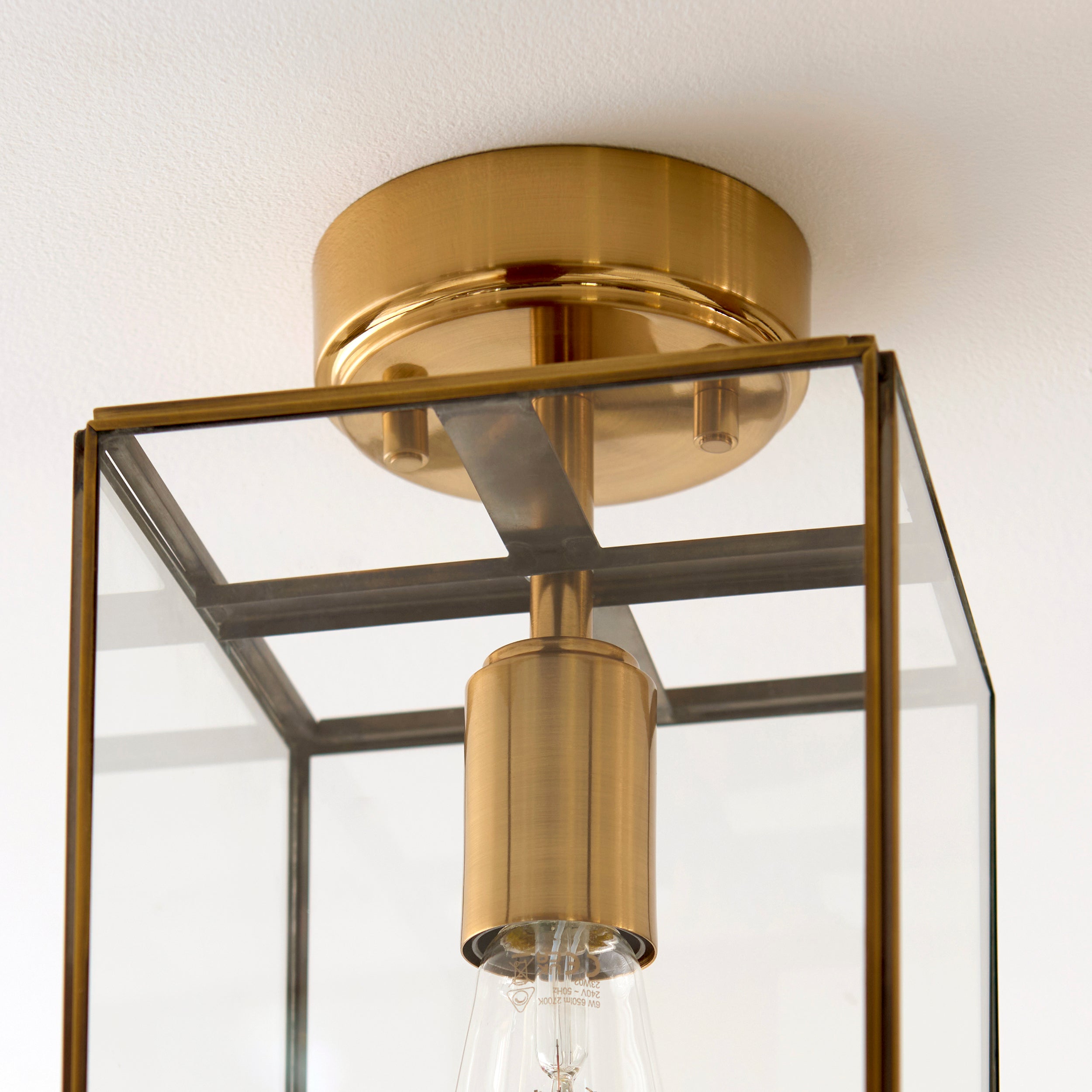 Hammond Brass and Glass Panel Flush Ceiling Light