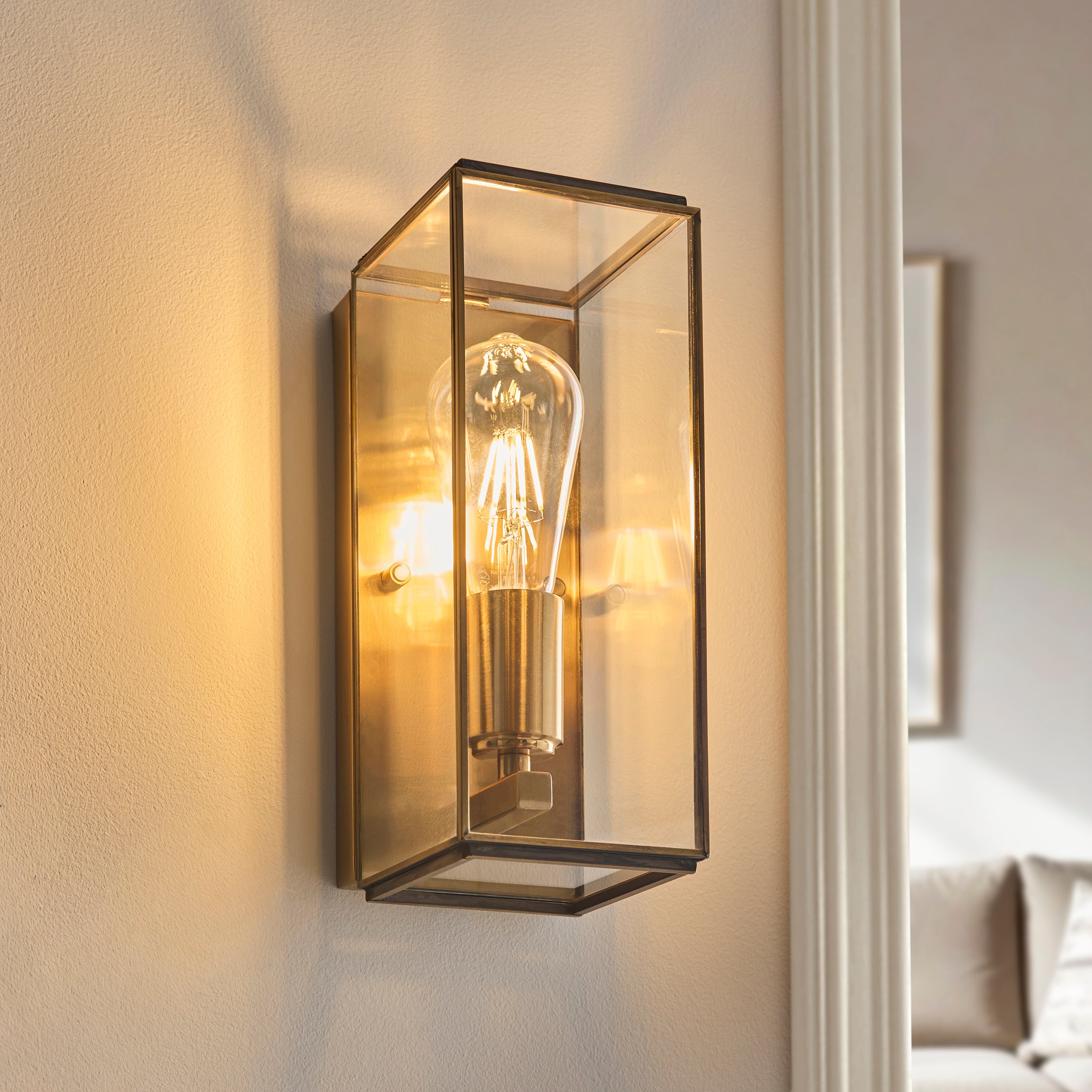 Hammond Brass Wall Light With Glass Panels