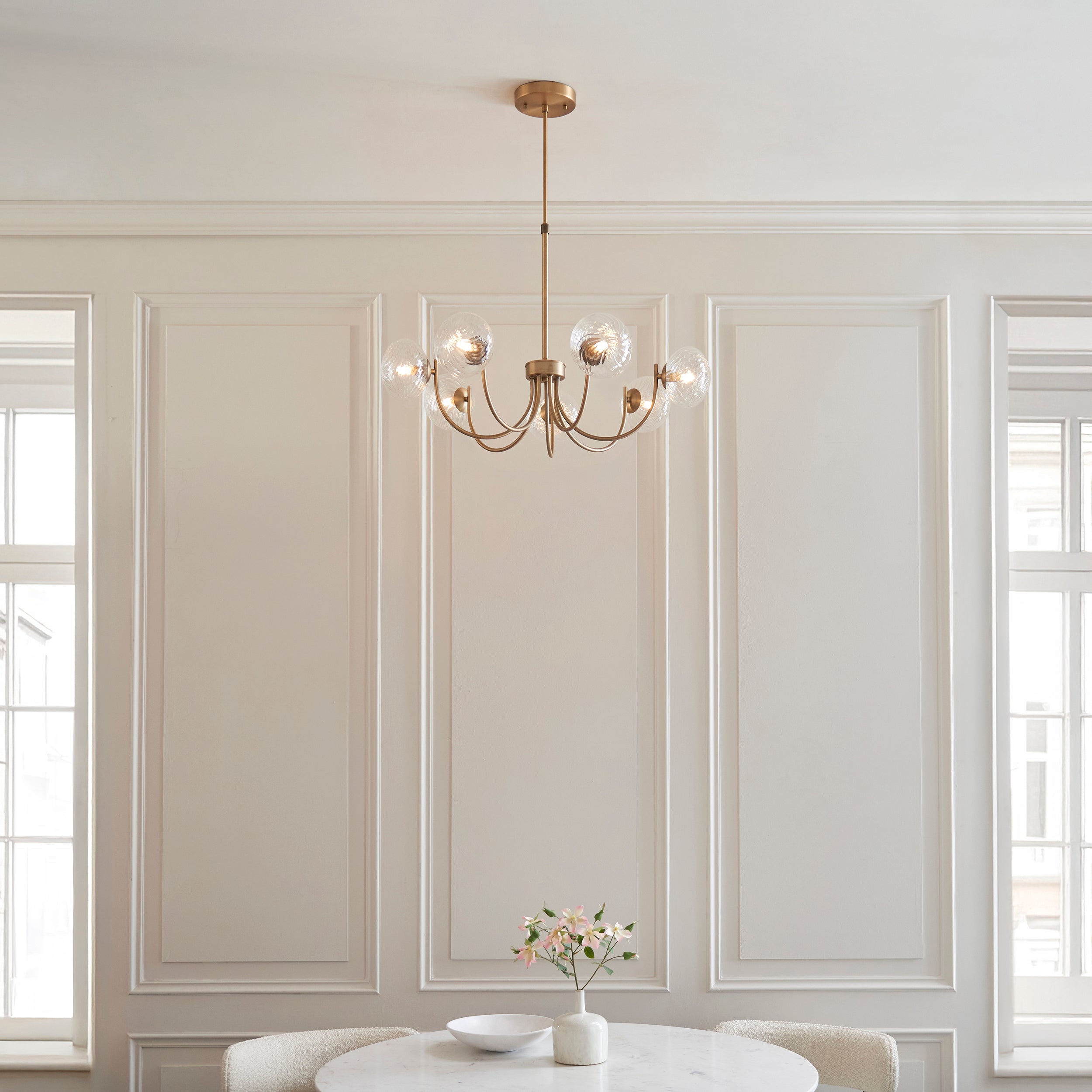 Hague 7 Light Brass Pendant - Glass Shades