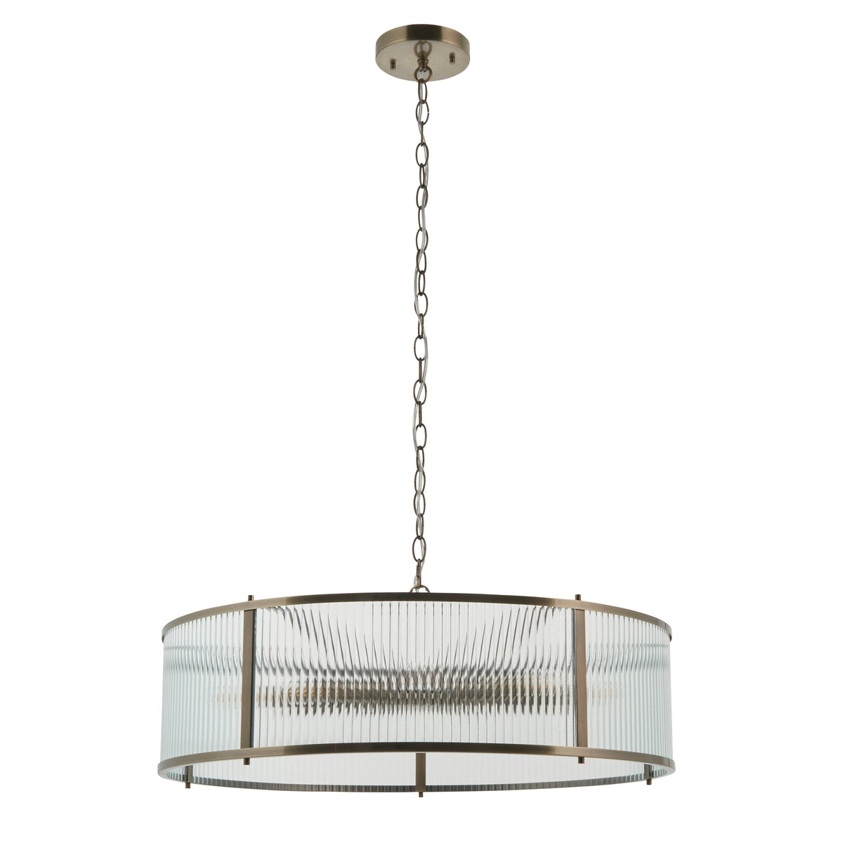 Ridgeton 8 Light Antique Brass & Ribbed Shade Glass Pendant-OPEN-BOX-BSL-270826