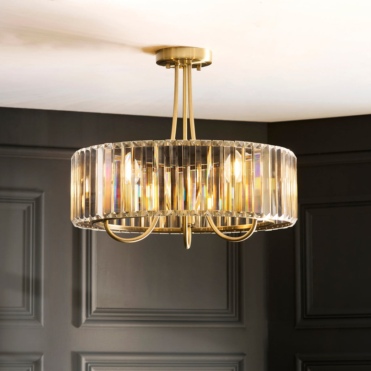 Visconti 3 Light Brass & Clear Cut Glass Semi Flush-OPEN-BOX-BSL-270826