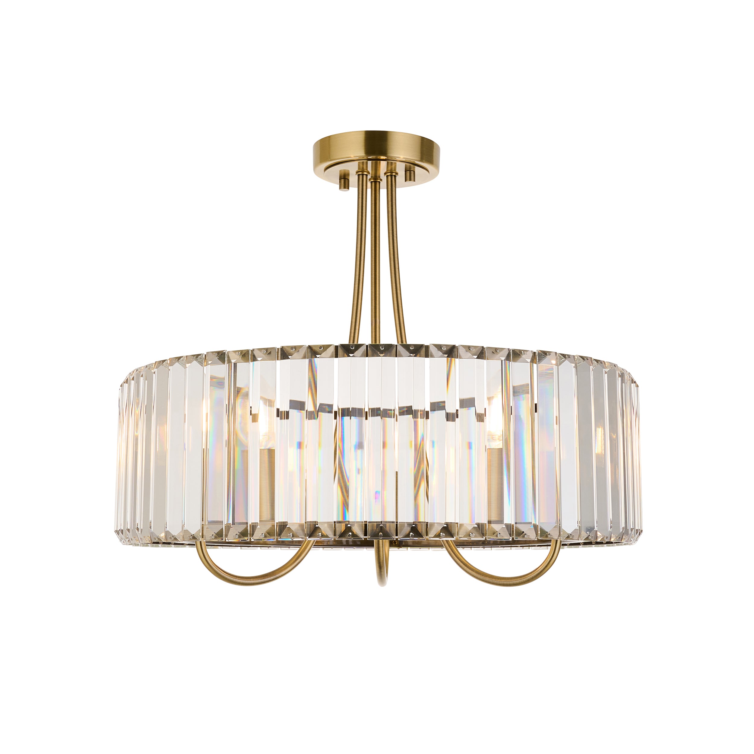Visconti 3 Light Brass & Clear Cut Glass Semi Flush