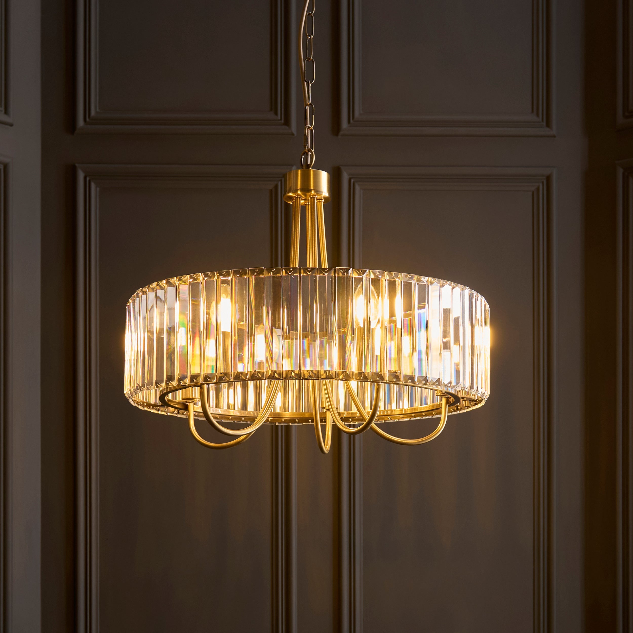 Visconti Round 5 Light Brass & Clear Cut Glass Pendant-OPEN-BOX-50-270826