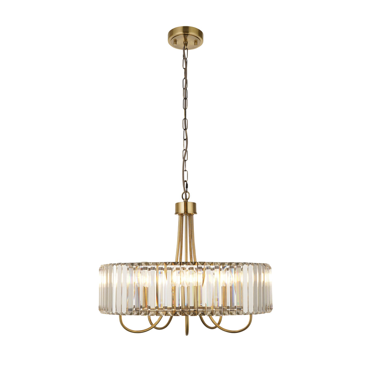 Visconti Round 5 Light Brass & Clear Cut Glass Pendant-OB-180926