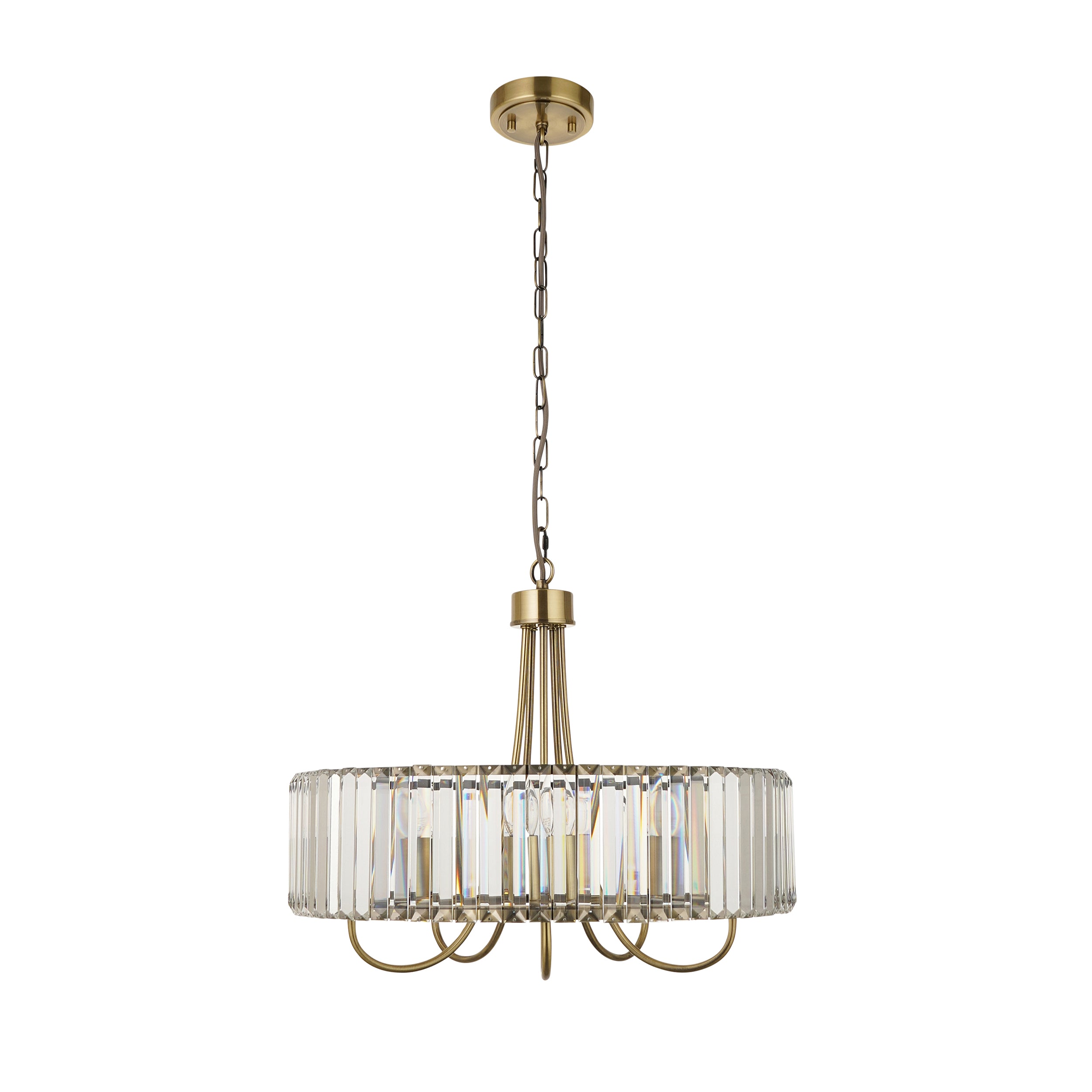 Visconti Round 5 Light Brass & Clear Cut Glass Pendant