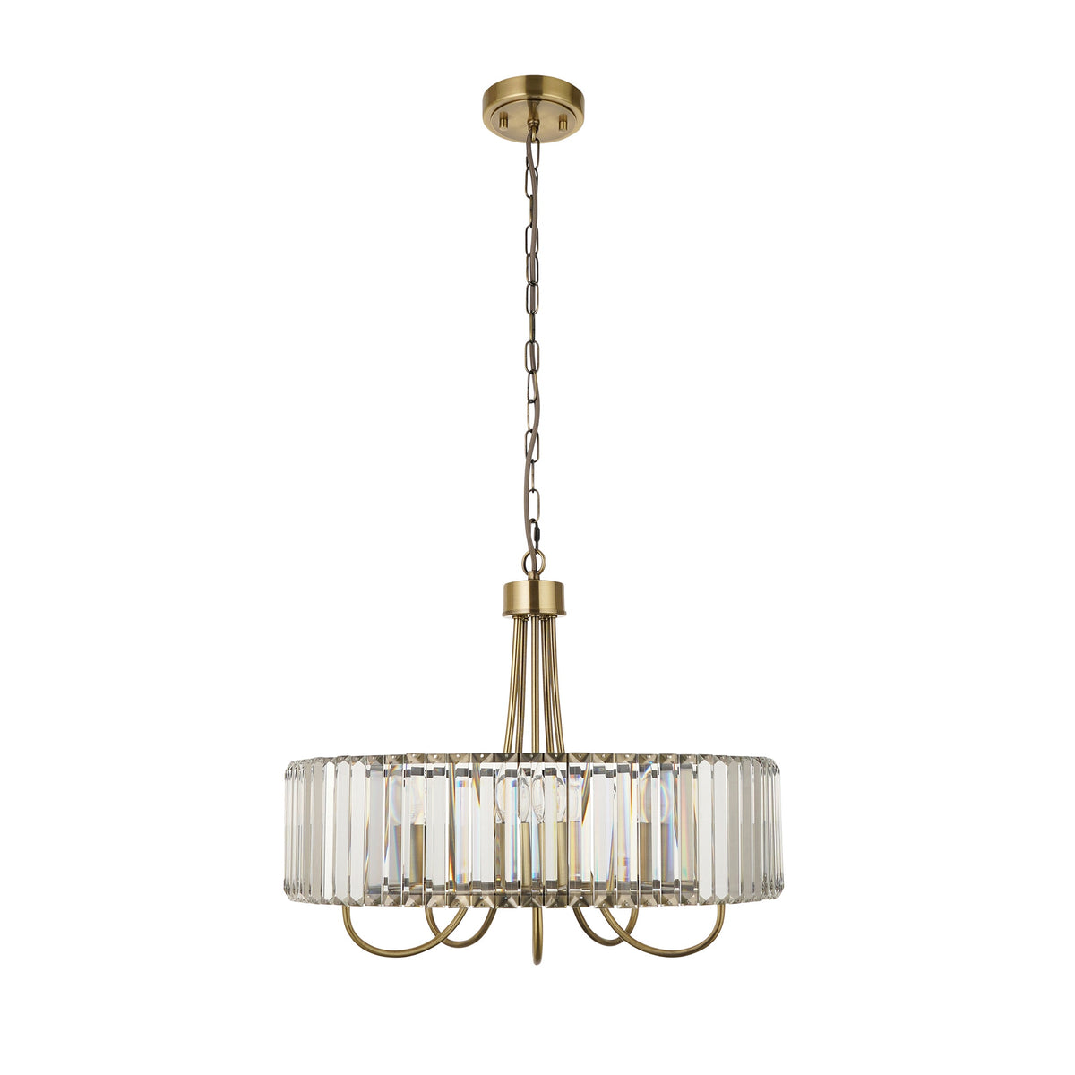 Visconti Round 5 Light Brass & Clear Cut Glass Pendant-OB-180926