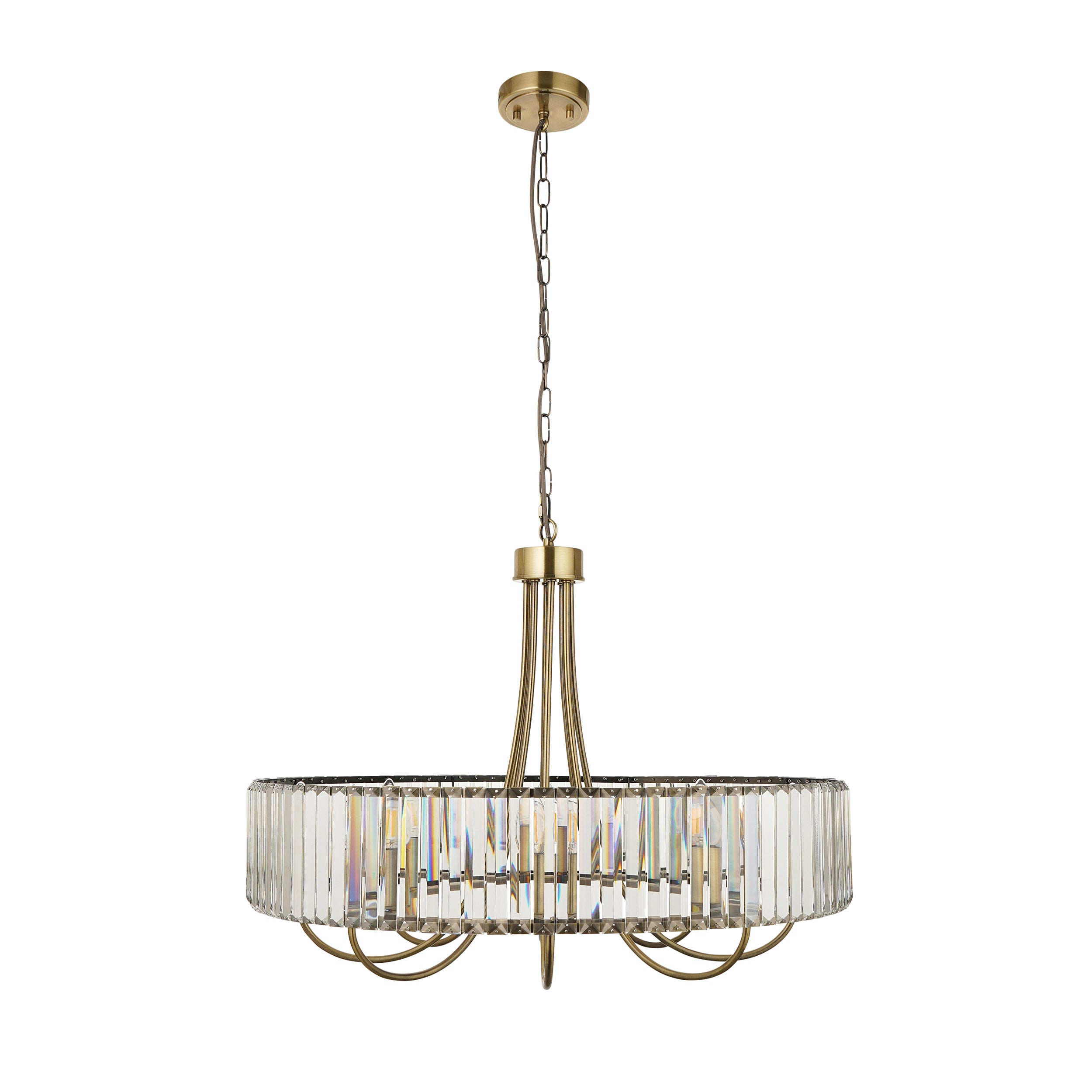 Visconti Round 8 Light Brass & Clear Cut Glass Pendant