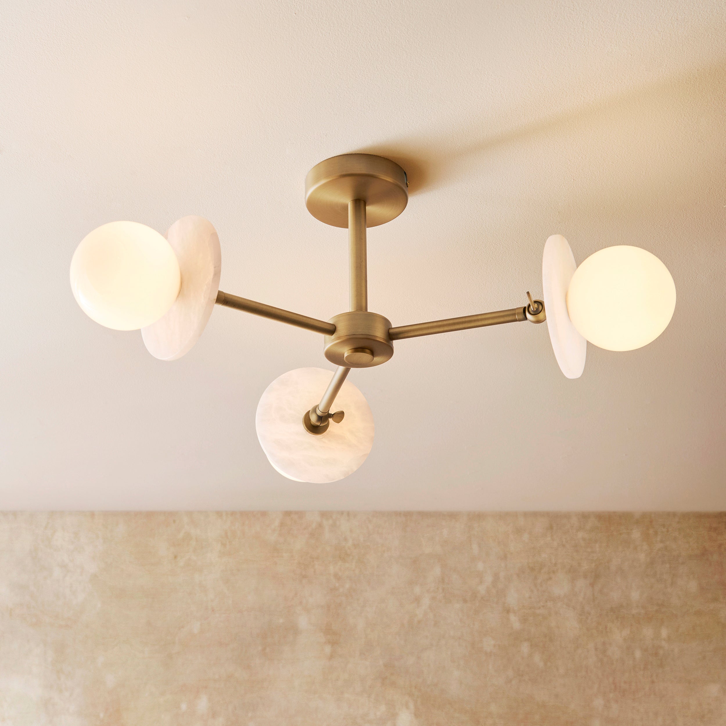 Cerhio 3 Light Brass Finish Semi Flush Ceiling Light