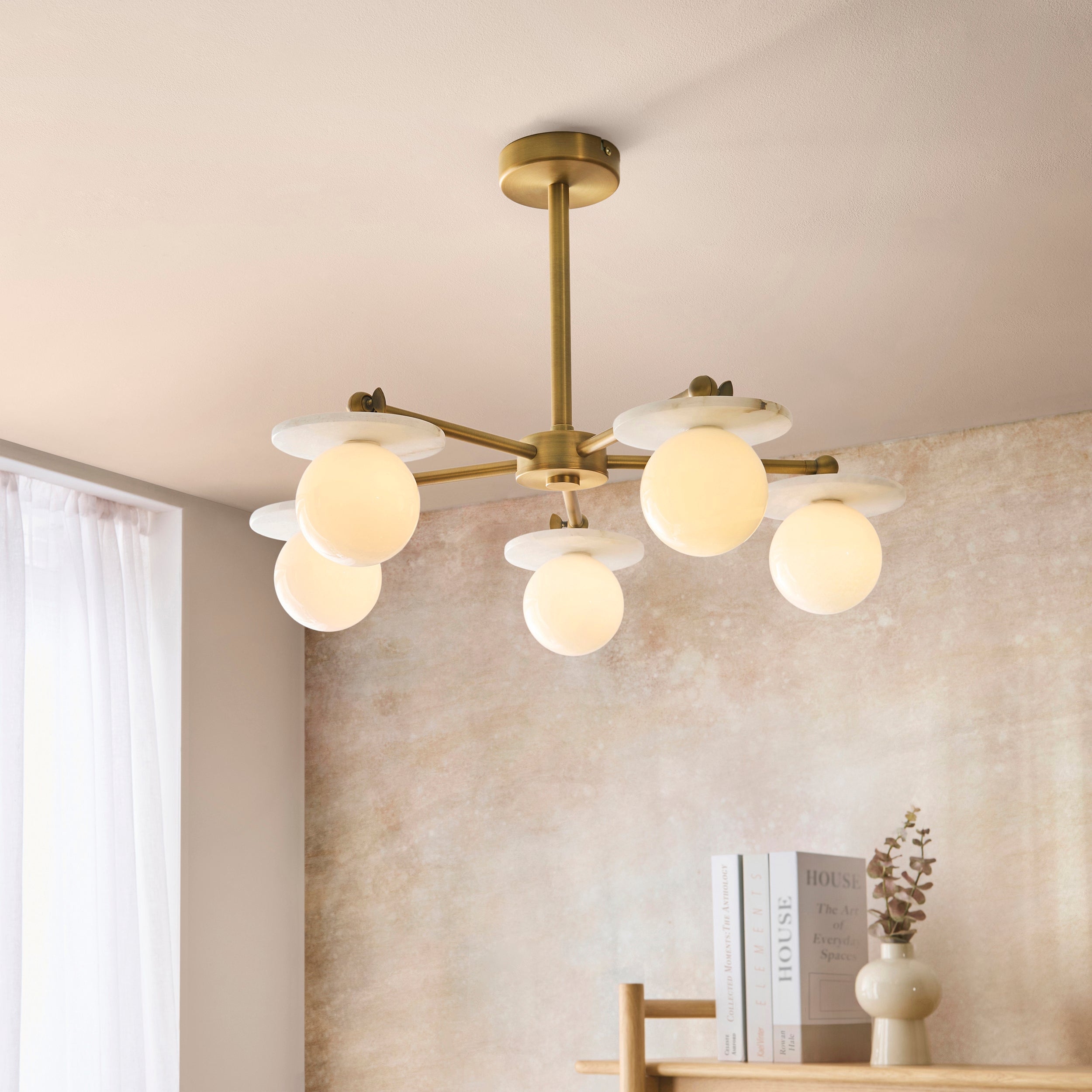 Cerhio 5 Light Brass Finish Semi Flush Ceiling Light