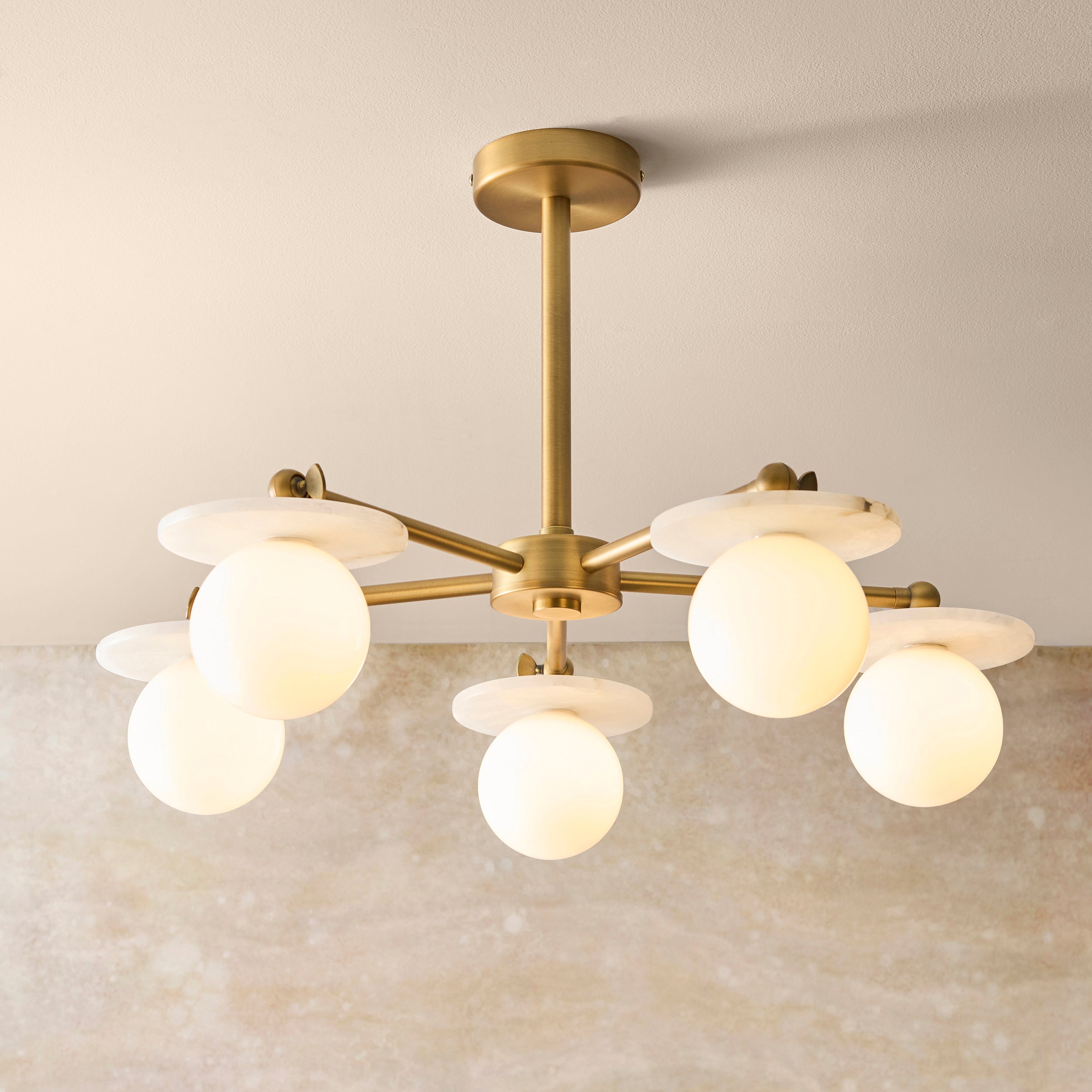 Cerhio 5 Light Brass Finish Semi Flush Ceiling Light