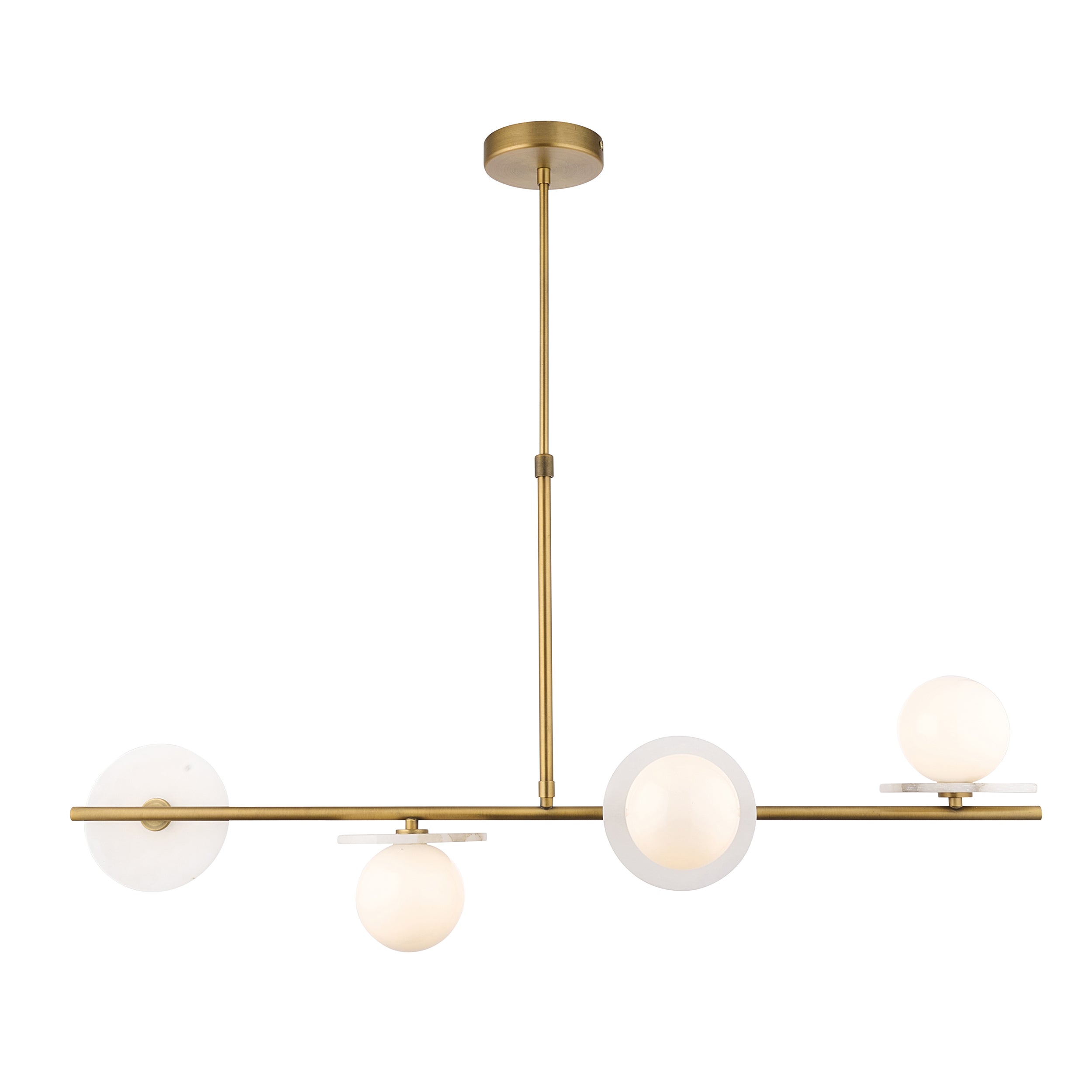 Cerchio 4 Light Brass and Opal Glass Linear Pendant