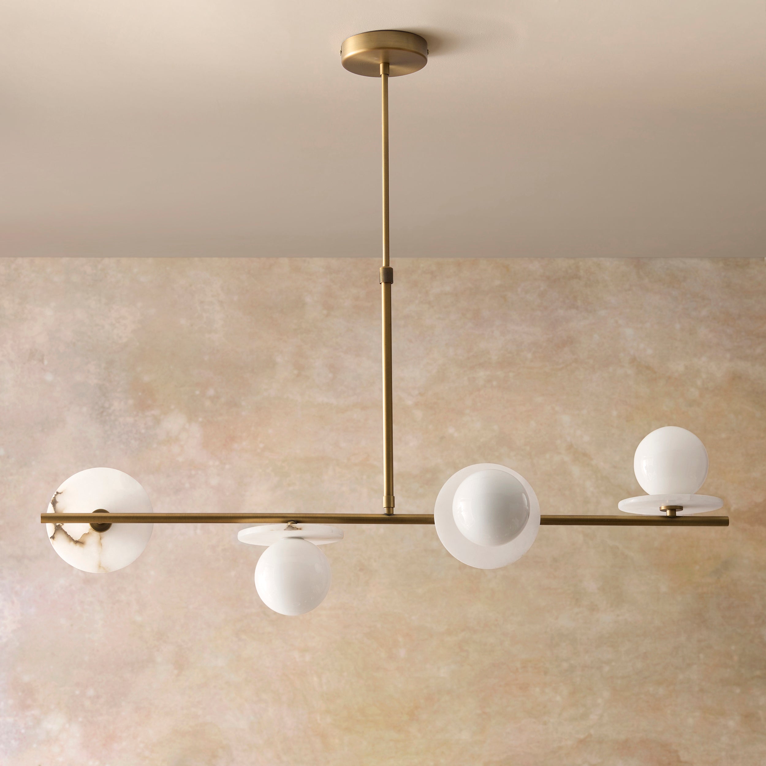 Cerchio 4 Light Brass and Opal Glass Linear Pendant