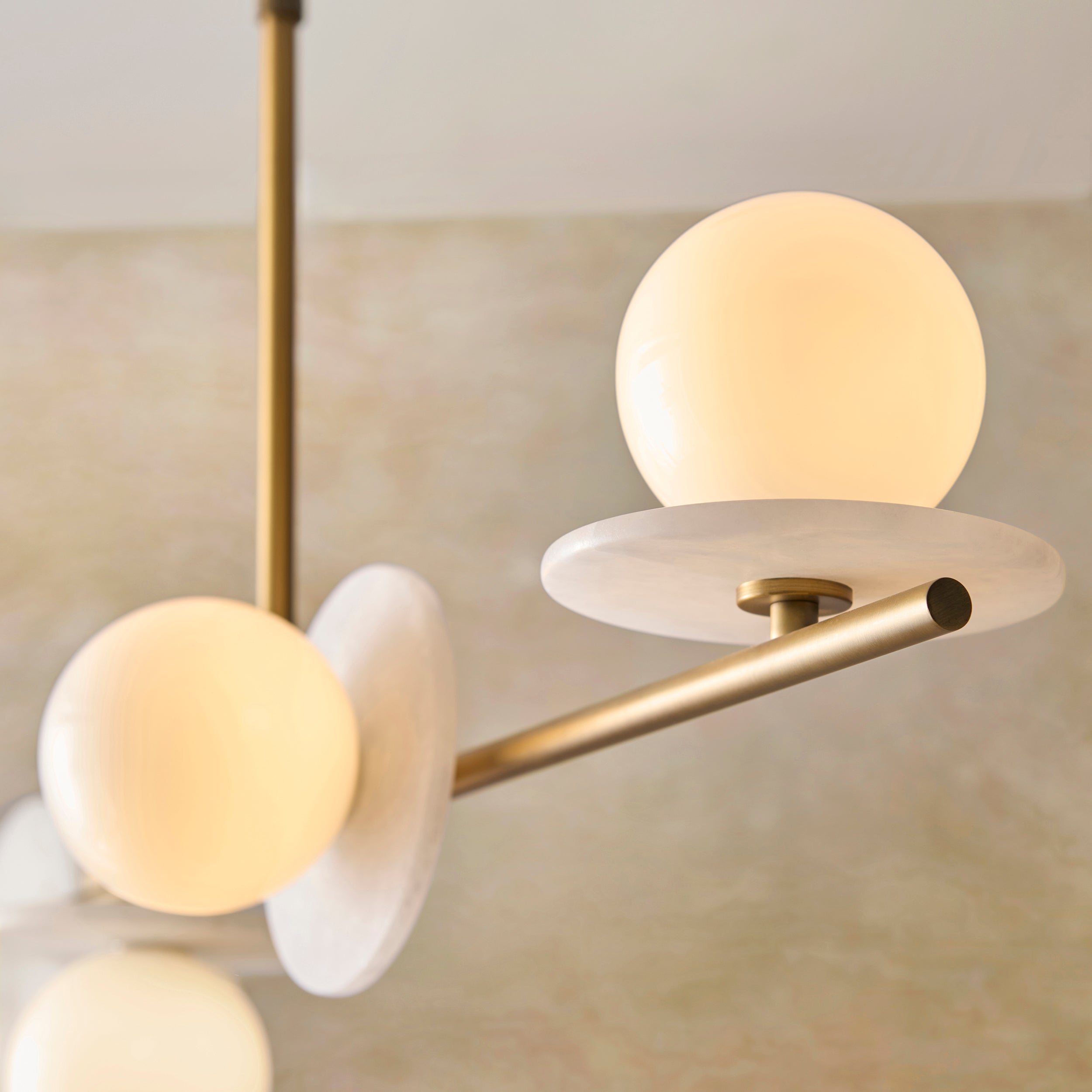 Cerchio 4 Light Brass and Opal Glass Linear Pendant