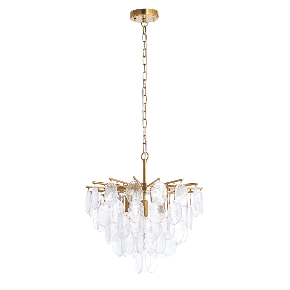 Loretta brushed aged brass pendant with tiered oval bubble glass, unlit studio view