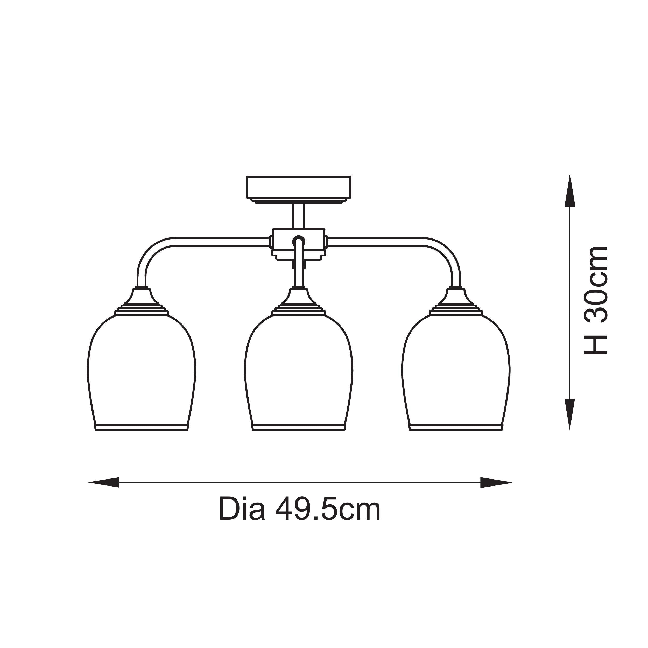 Ashcroft Brass 3 Light Brass Semi-Flush - Clear Glass Shades