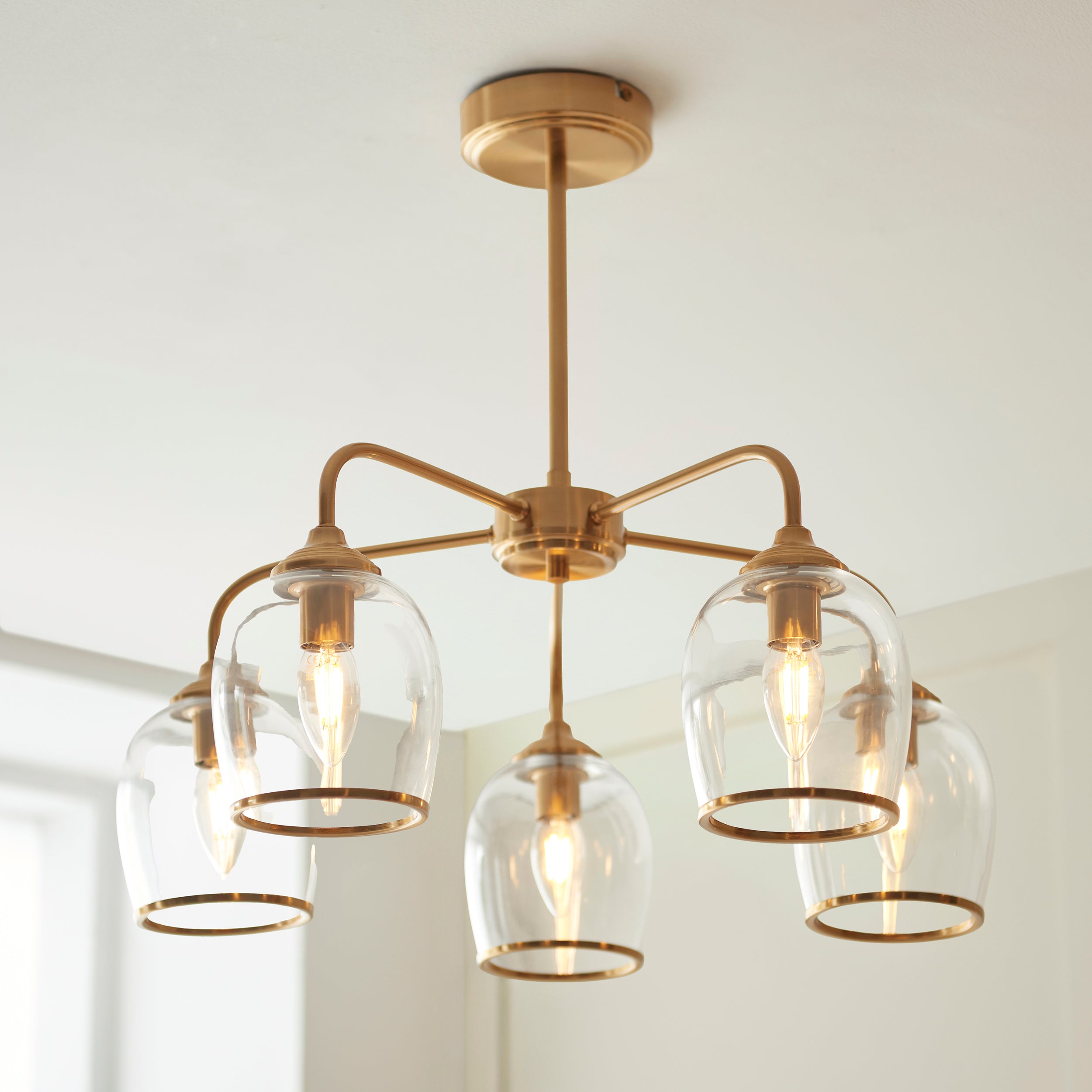 Ashcroft Brass 5 Light Brass Pendant - Clear Glass Shades